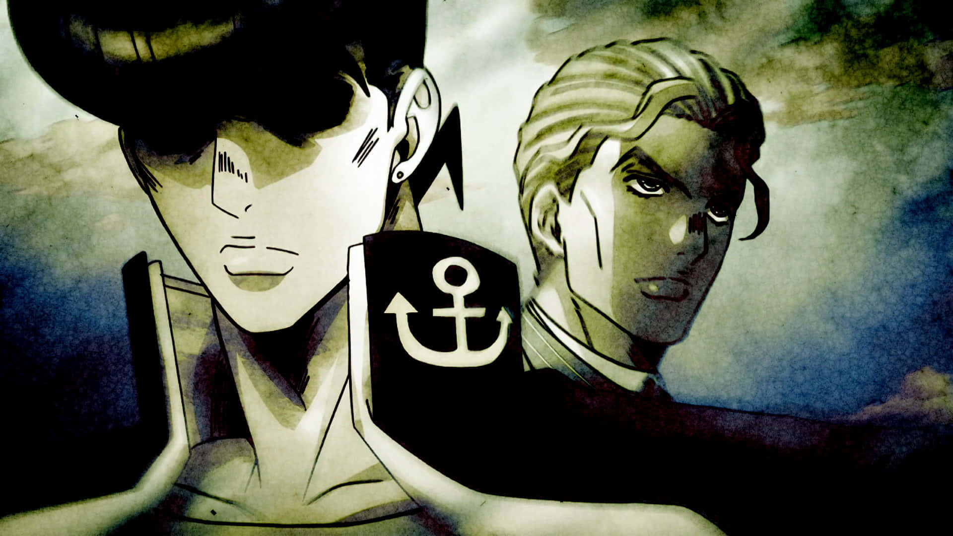 Josuke Higashikata, anchor emblem, moody cloudy sky, Full HD Desktop Wallpaper