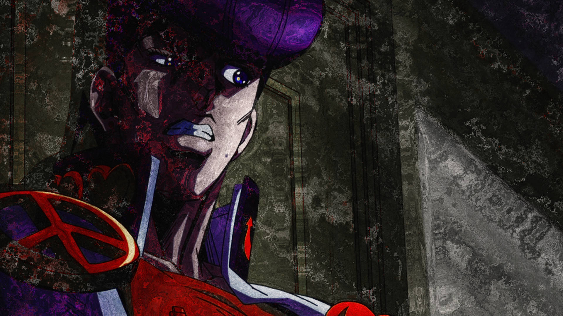 Josuke, purple hair, red outfit, Full HD Desktop Wallpaper
