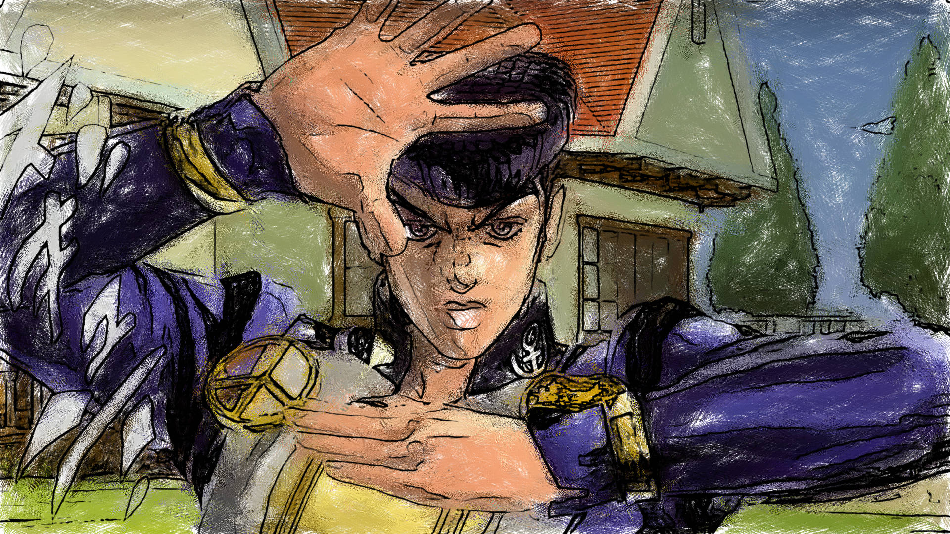 Josuke, anime, purple outfit, Full HD Desktop Wallpaper