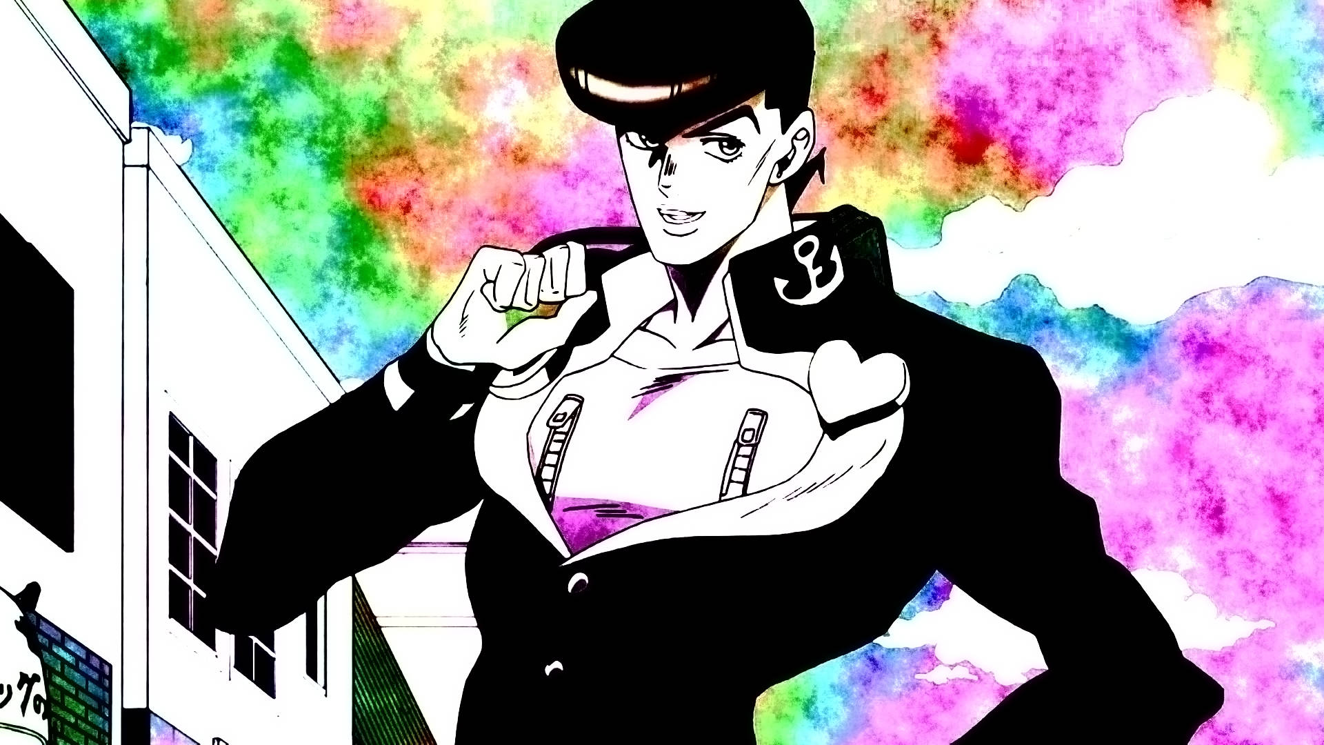 Josuke, black suit, vibrant watercolor sky, Full HD Desktop Wallpaper