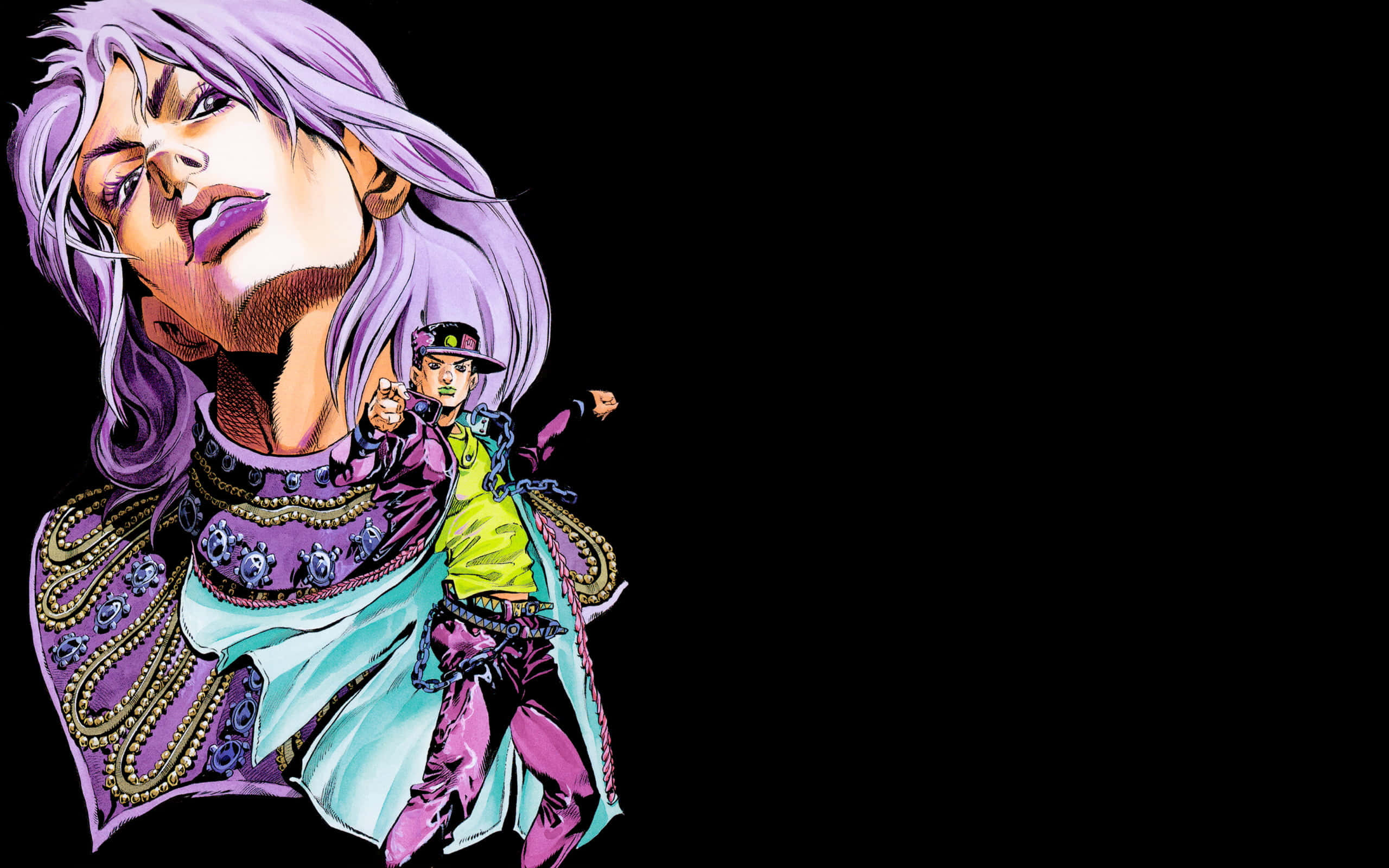 Jotaro Kujo, purple hair, ornate clothing, 2K Desktop Wallpaper