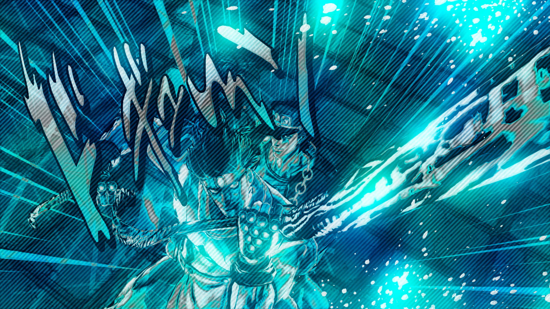 Jotaro Kujo, iconic outfit, bold blue background, Full HD Desktop Wallpaper