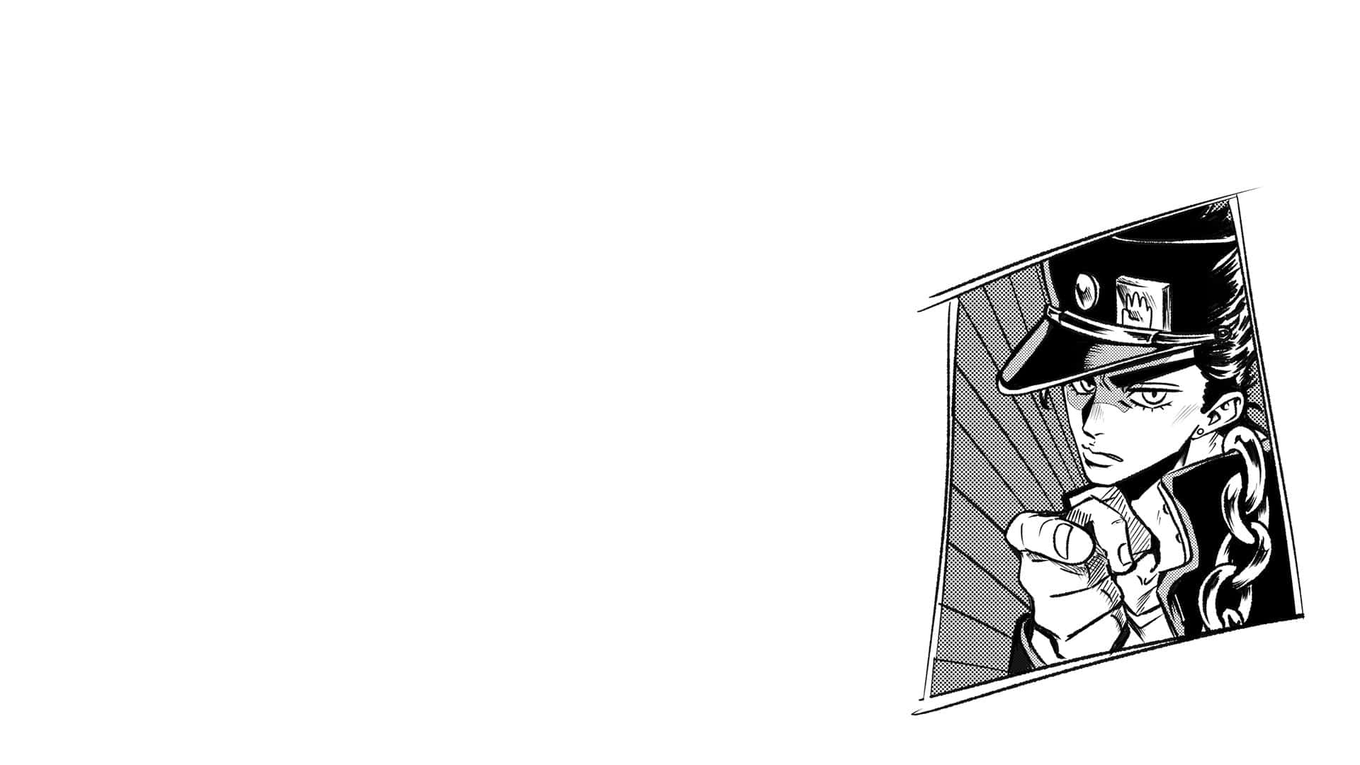 Jotaro Kujo, black and white, police uniform, Full HD Desktop Wallpaper