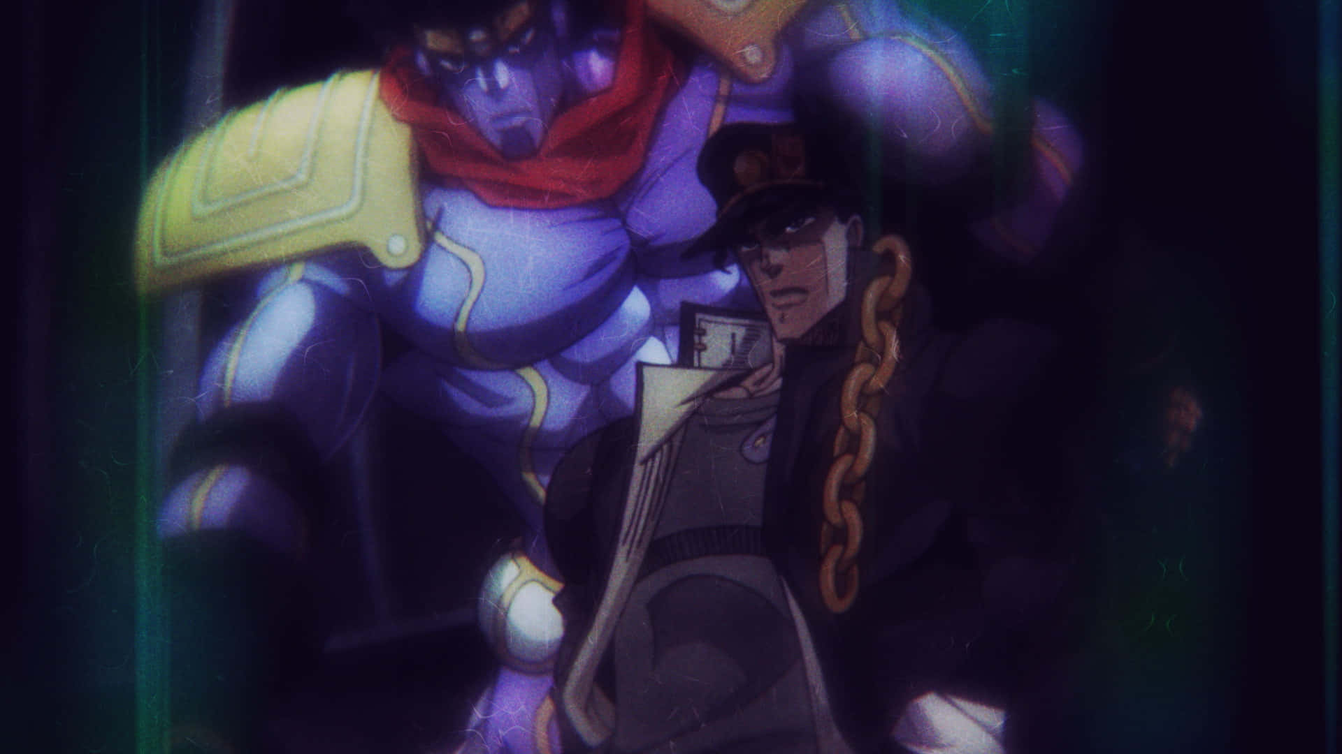 Jotaro Kujo, purple armor, red scarf, Full HD Desktop Wallpaper
