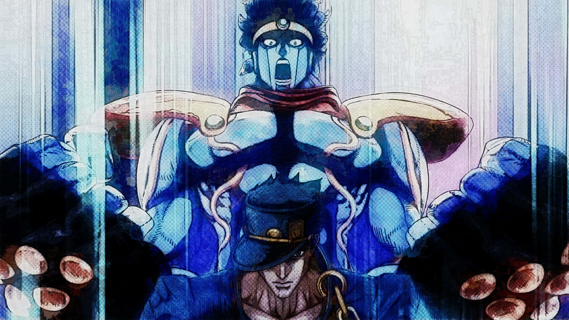 Jotaro Kujo, blue-skinned, tentacles, Full HD Desktop Wallpaper