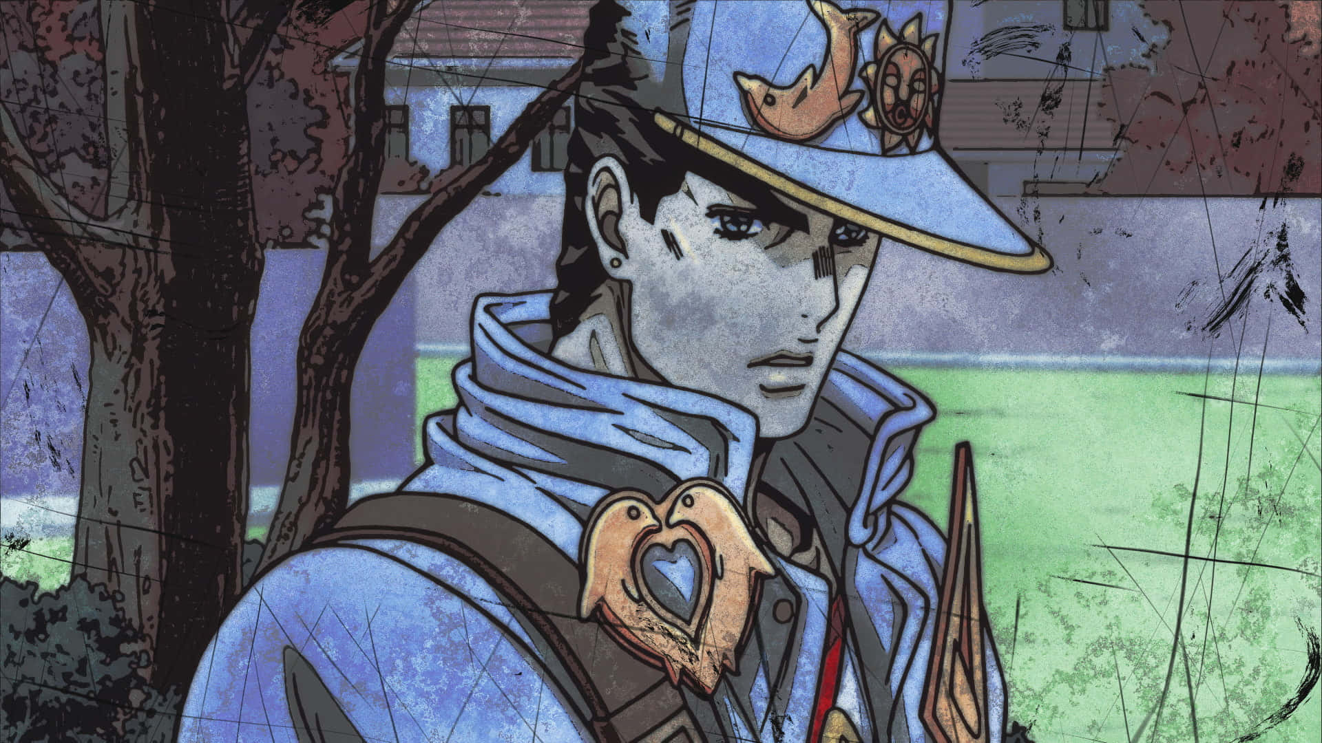 Jotaro Kujo, blue hat, heart-shaped pendant, Full HD Desktop Wallpaper