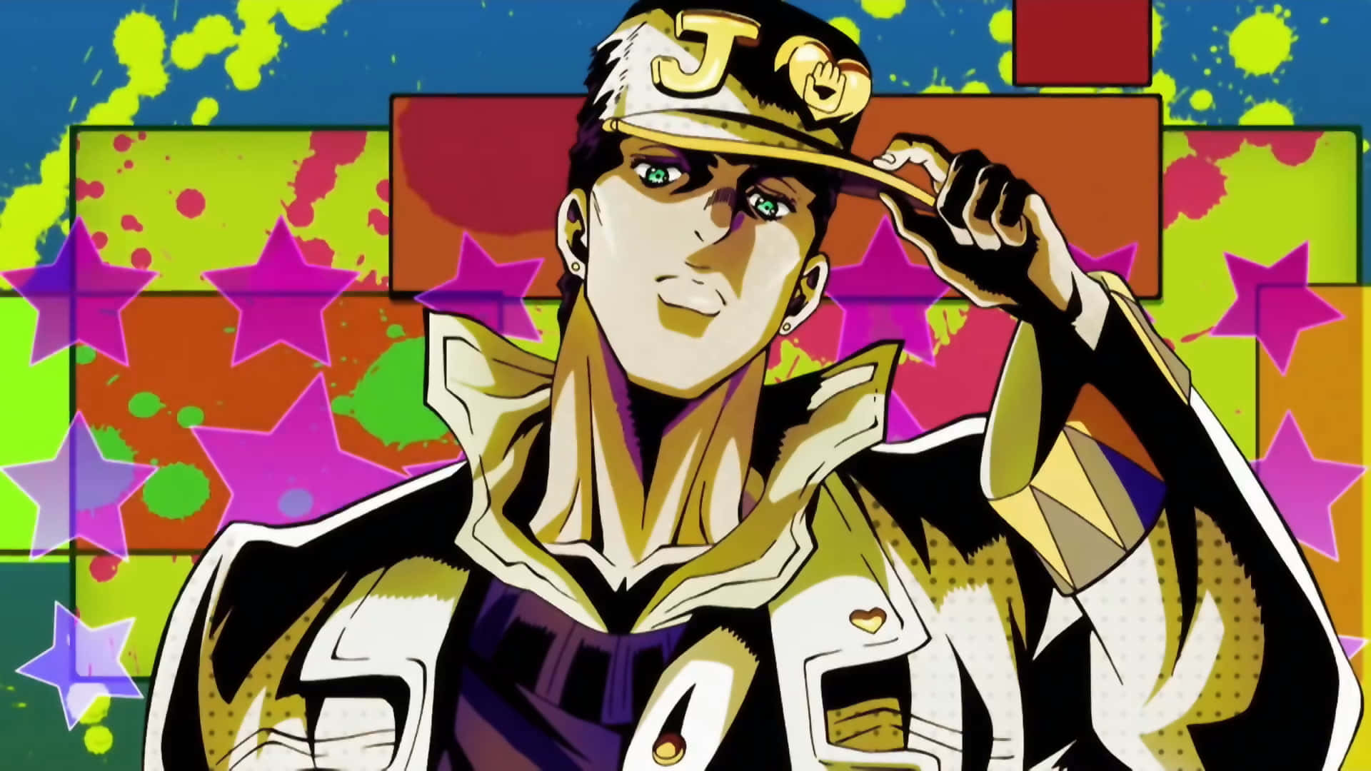 Jotaro Kujo, gold cap, jacket, Full HD Desktop Wallpaper