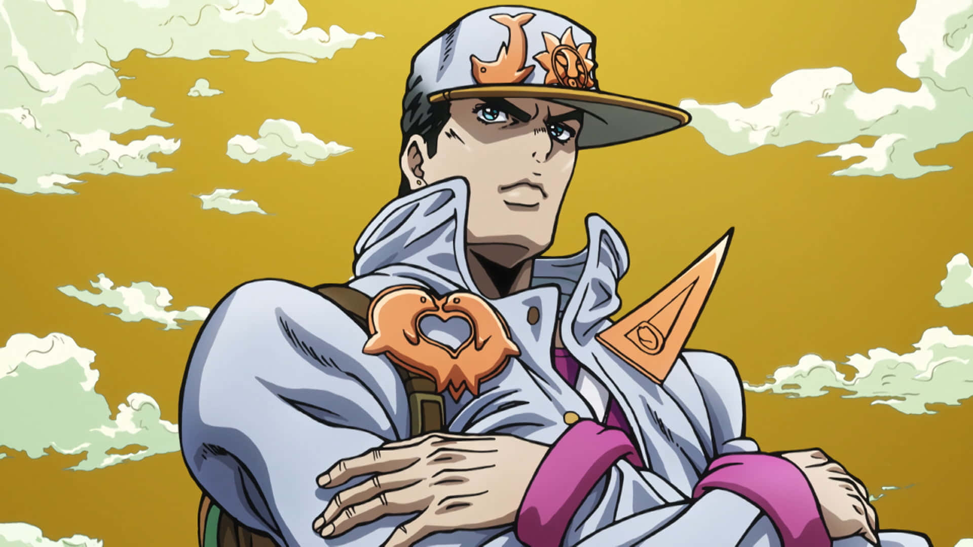 Jotaro Kujo, white jacket, cap, Full HD Desktop Wallpaper