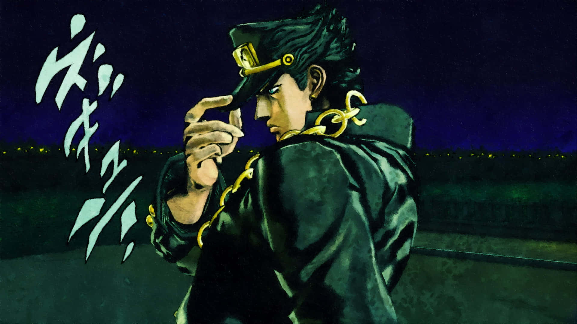 Jotaro Kujo, dark green coat, hat with gold accents, Full HD Desktop Wallpaper