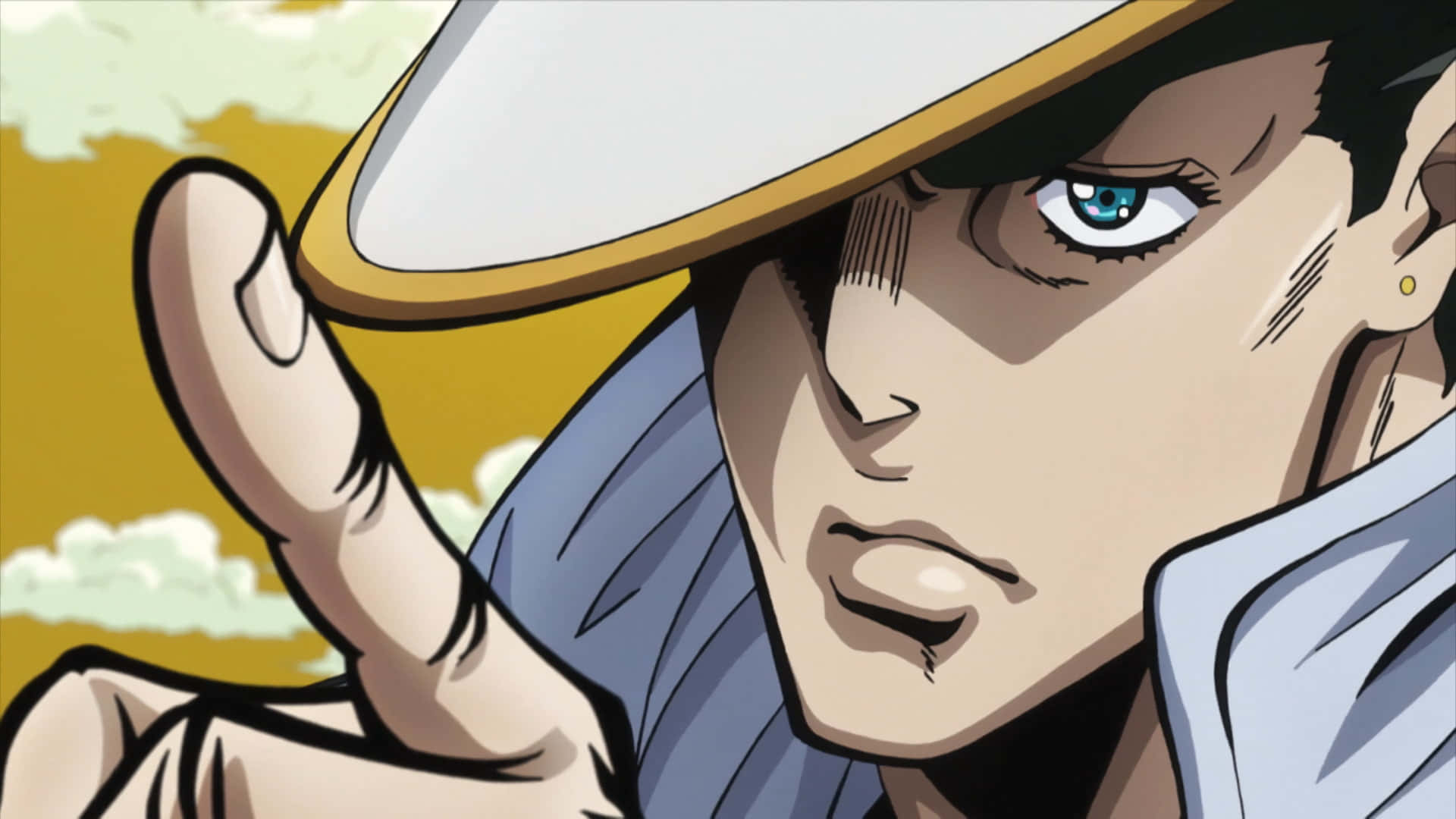 Jotaro Kujo, white hat, blue eyes, Full HD Desktop Wallpaper