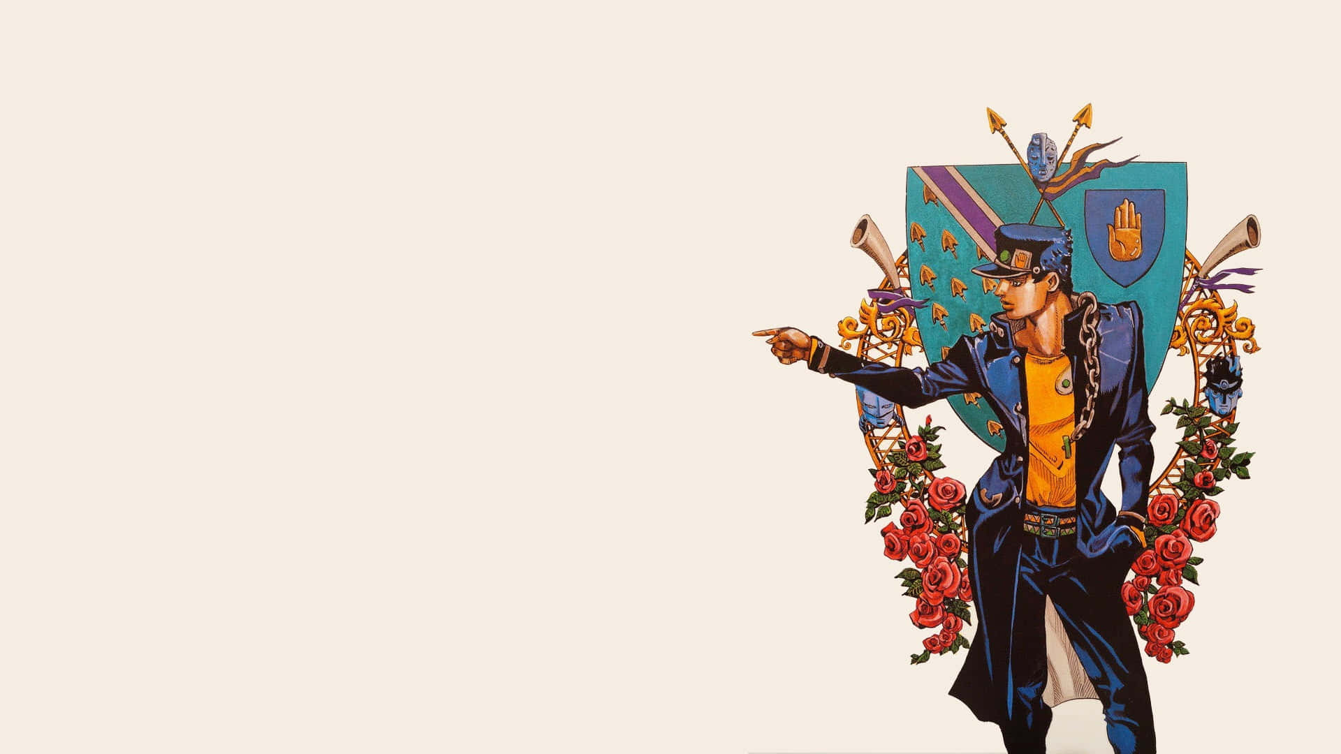 Jotaro Kujo, blue suit, hat, Full HD Desktop Wallpaper