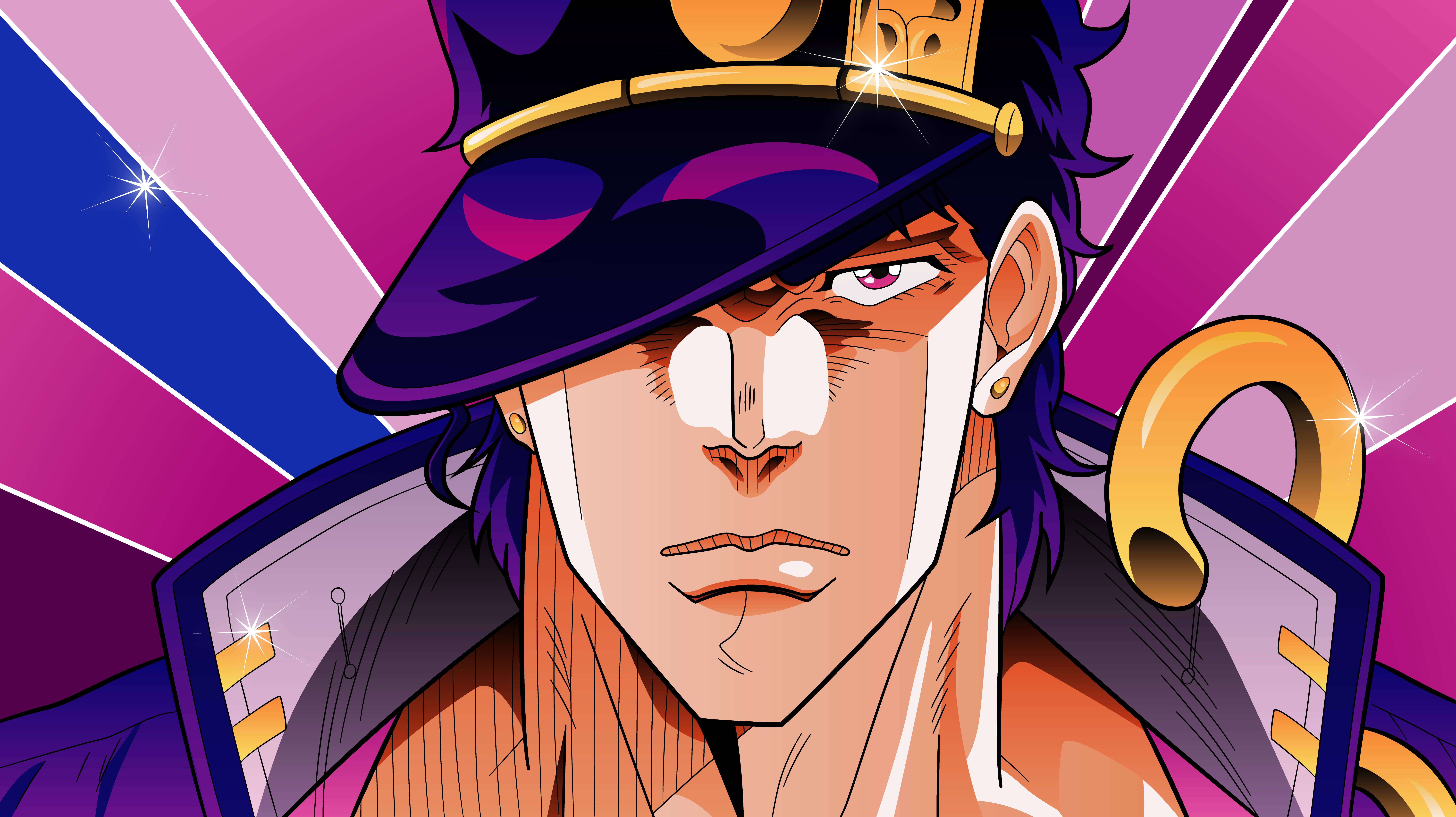 Jotaro Kujo, purple hair, hat, 8K Desktop Wallpaper
