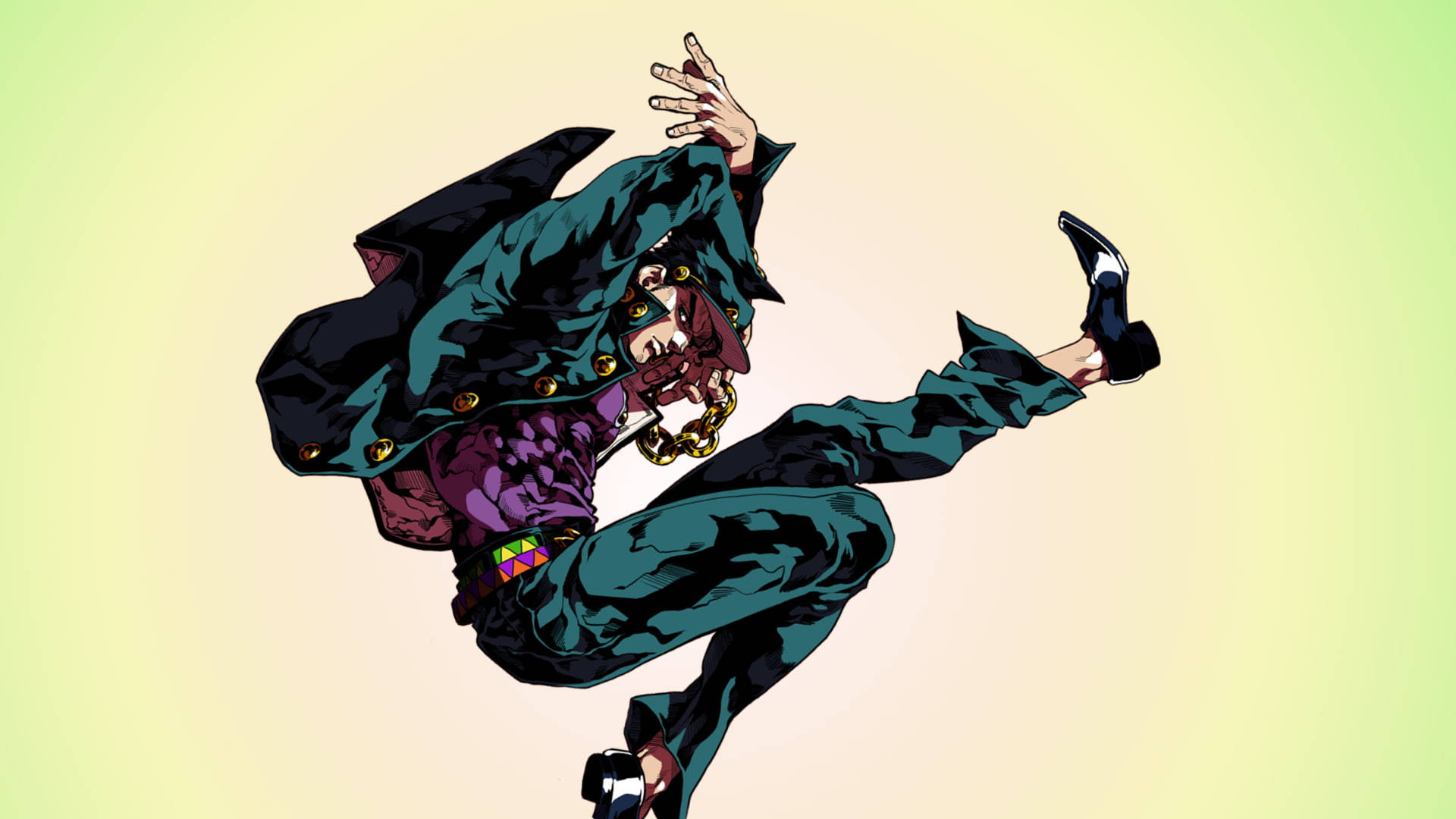 Jotaro Kujo, teal suit, anime dance, Full HD Desktop Wallpaper