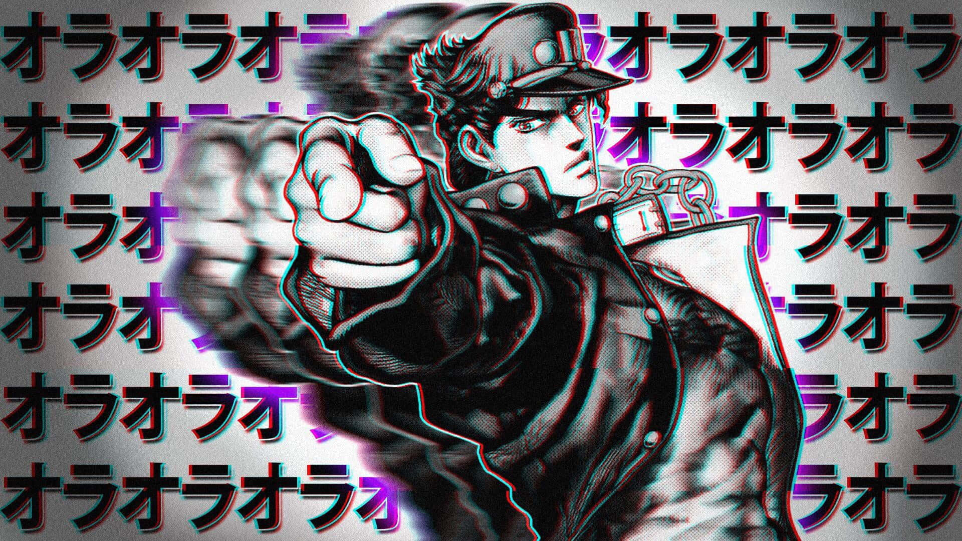 Jotaro Kujo, leather jacket, glitchy background, Full HD Desktop Wallpaper
