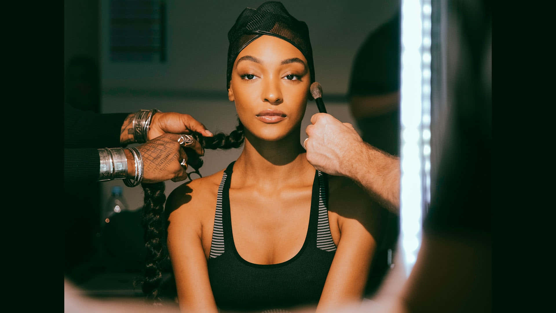 Jourdan Dunn, black headwrap, braids, Full HD Desktop Wallpaper