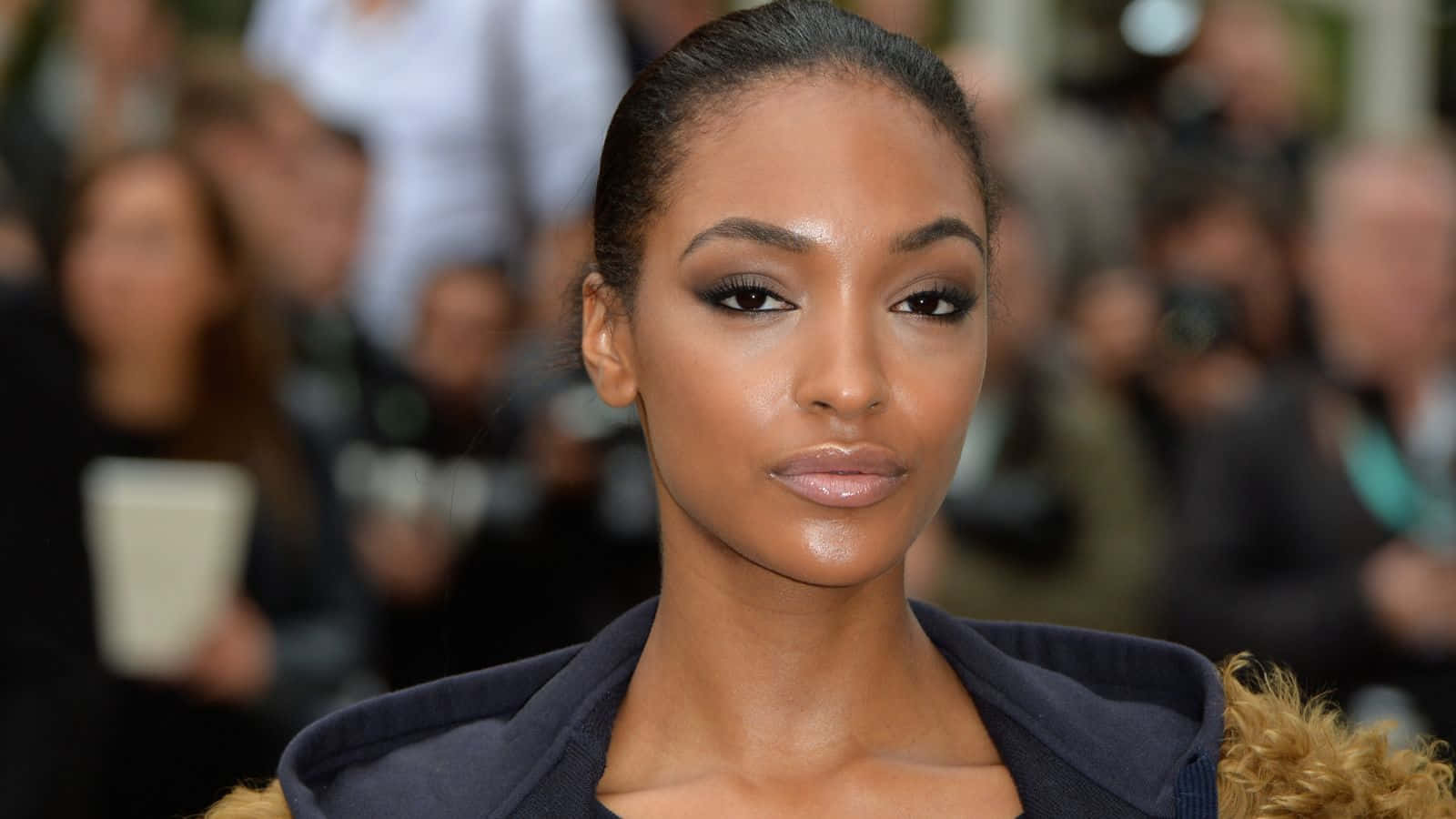 Jourdan Dunn, off-the-shoulder dress, dark jacket, HD Desktop Wallpaper