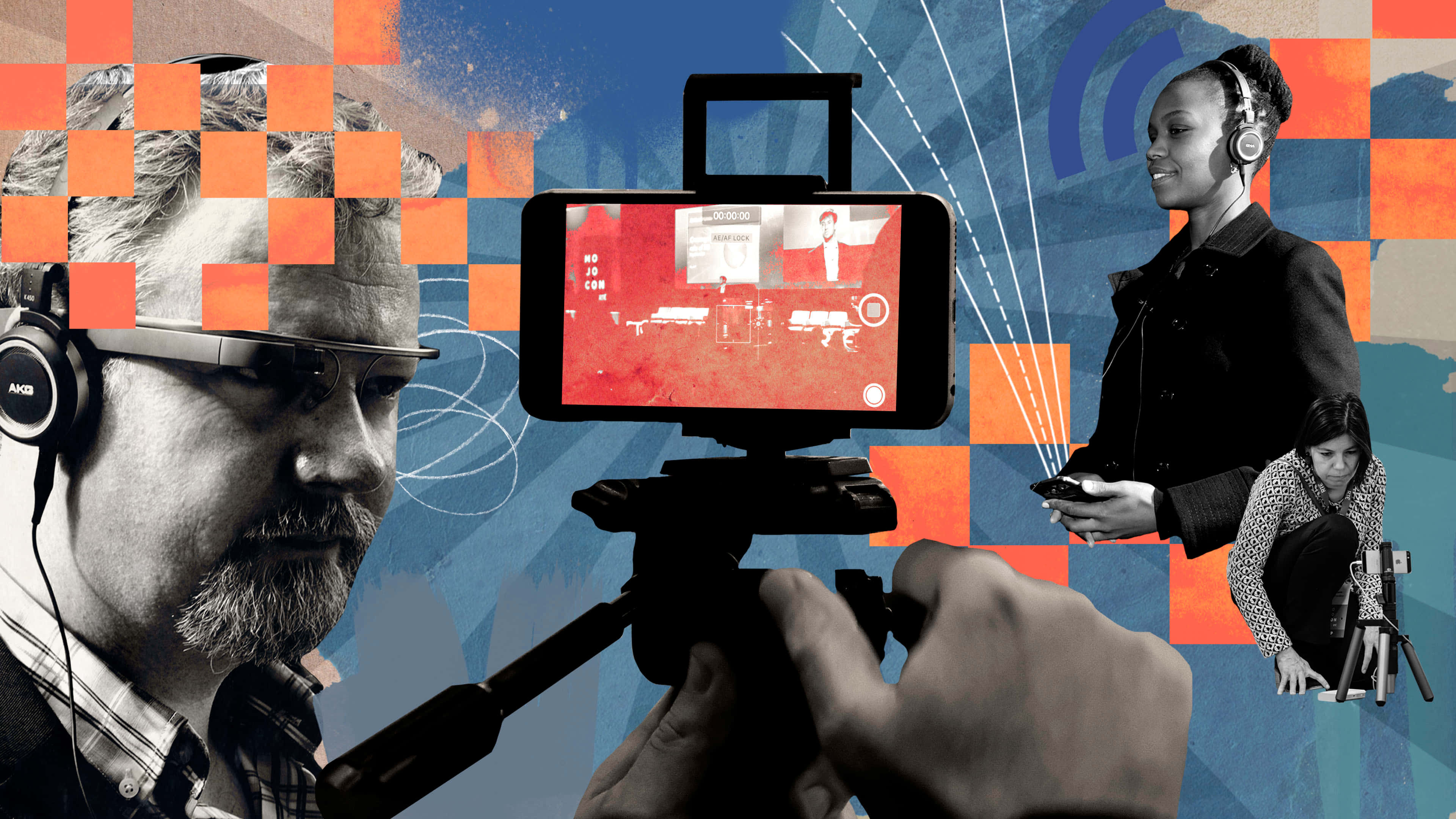 Citizens of a Modern World, Journalism, orange and blue checkered background, 4K Desktop Wallpaper