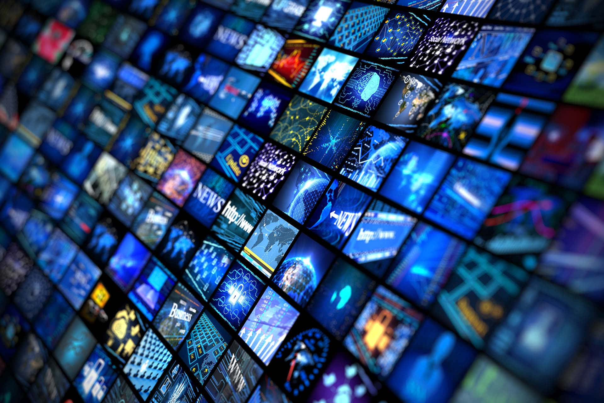 Journalism, glowing digital screens, vibrant blues, Full HD Desktop Wallpaper