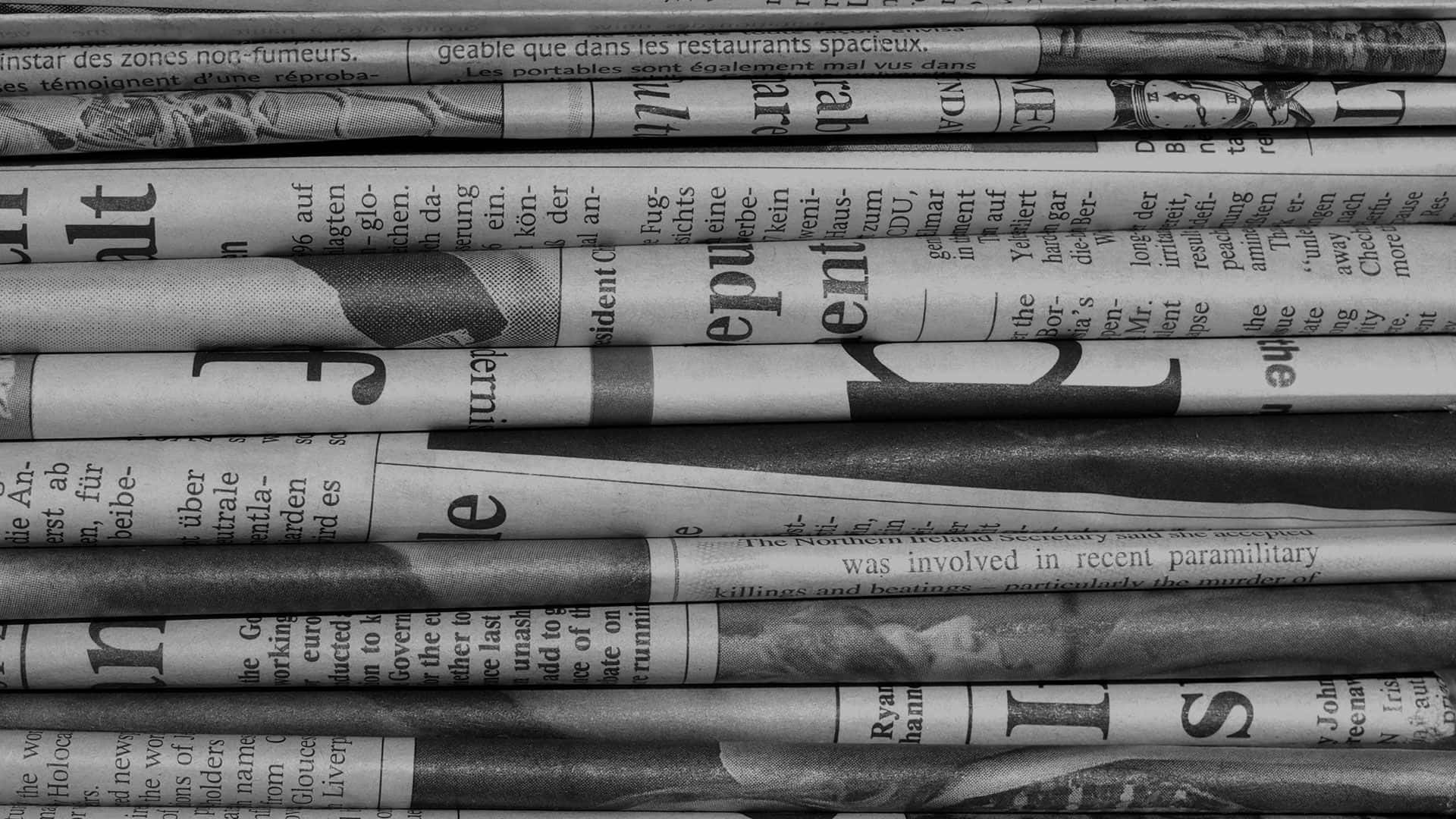 black and white newspaper sections, bold headlines, faded text, Full HD Desktop Wallpaper