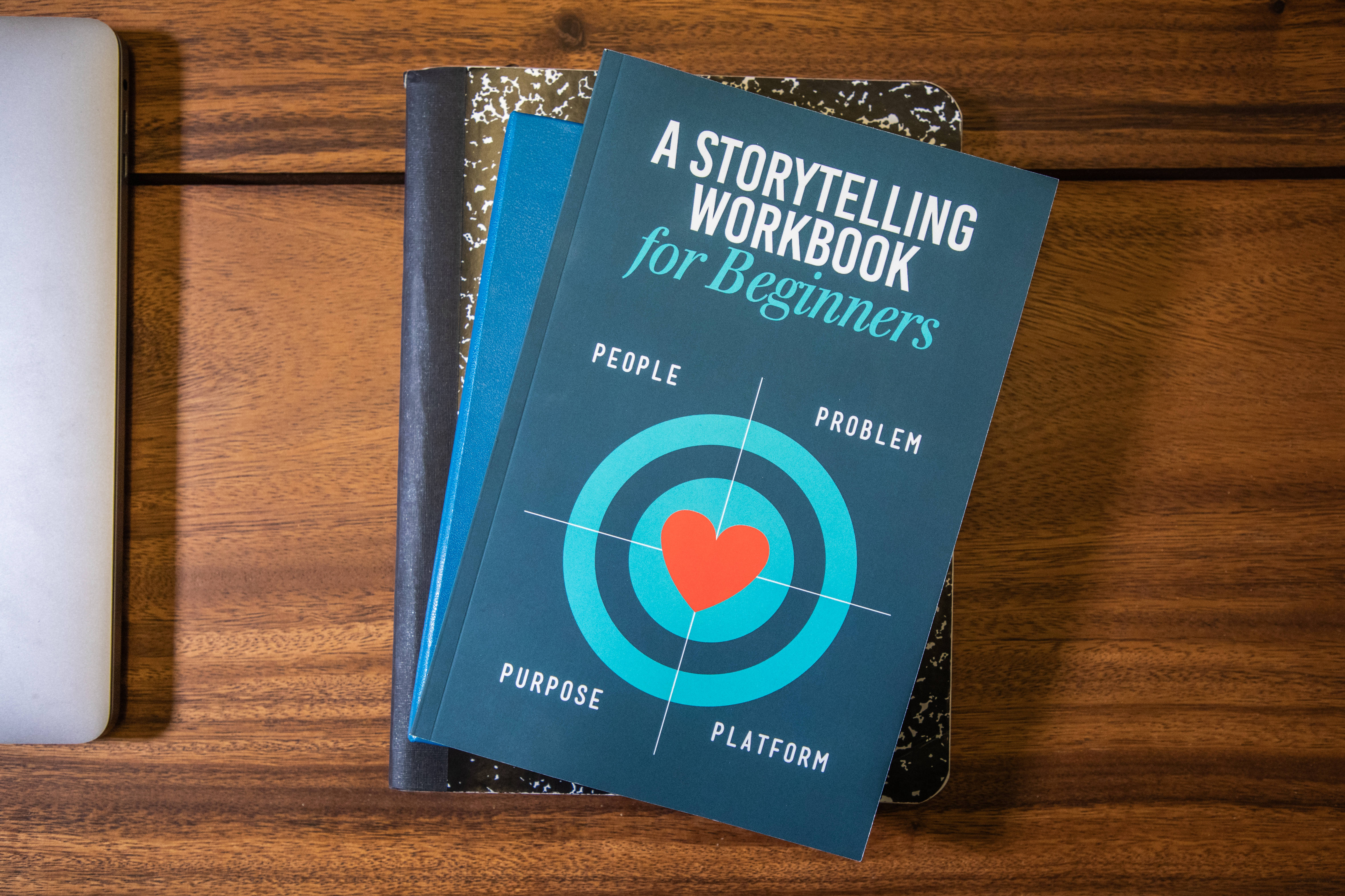 Journals, wooden varnished table, storytelling workbook, 5K Desktop Wallpaper