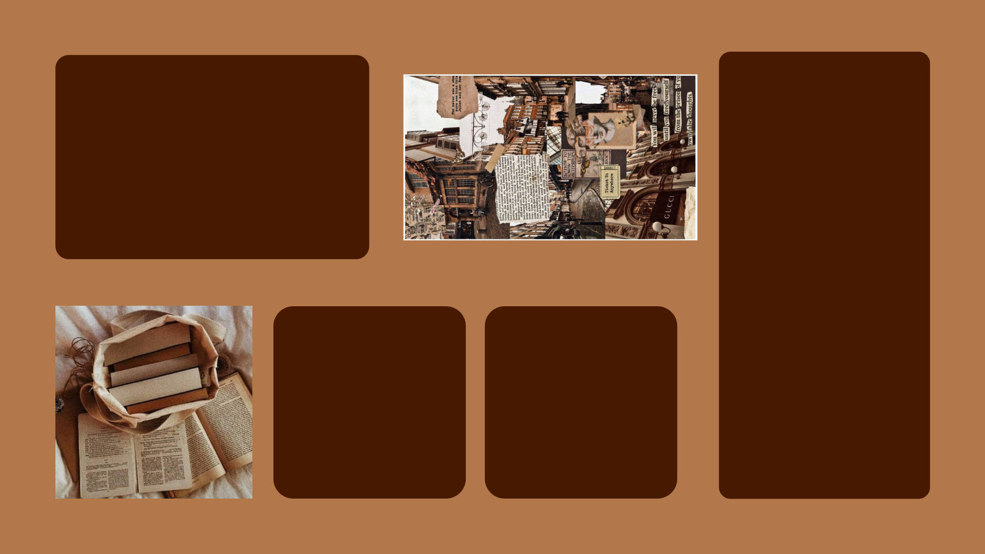 brown aesthetic, vintage books, nostalgic cityscape illustration, Full HD Desktop Wallpaper
