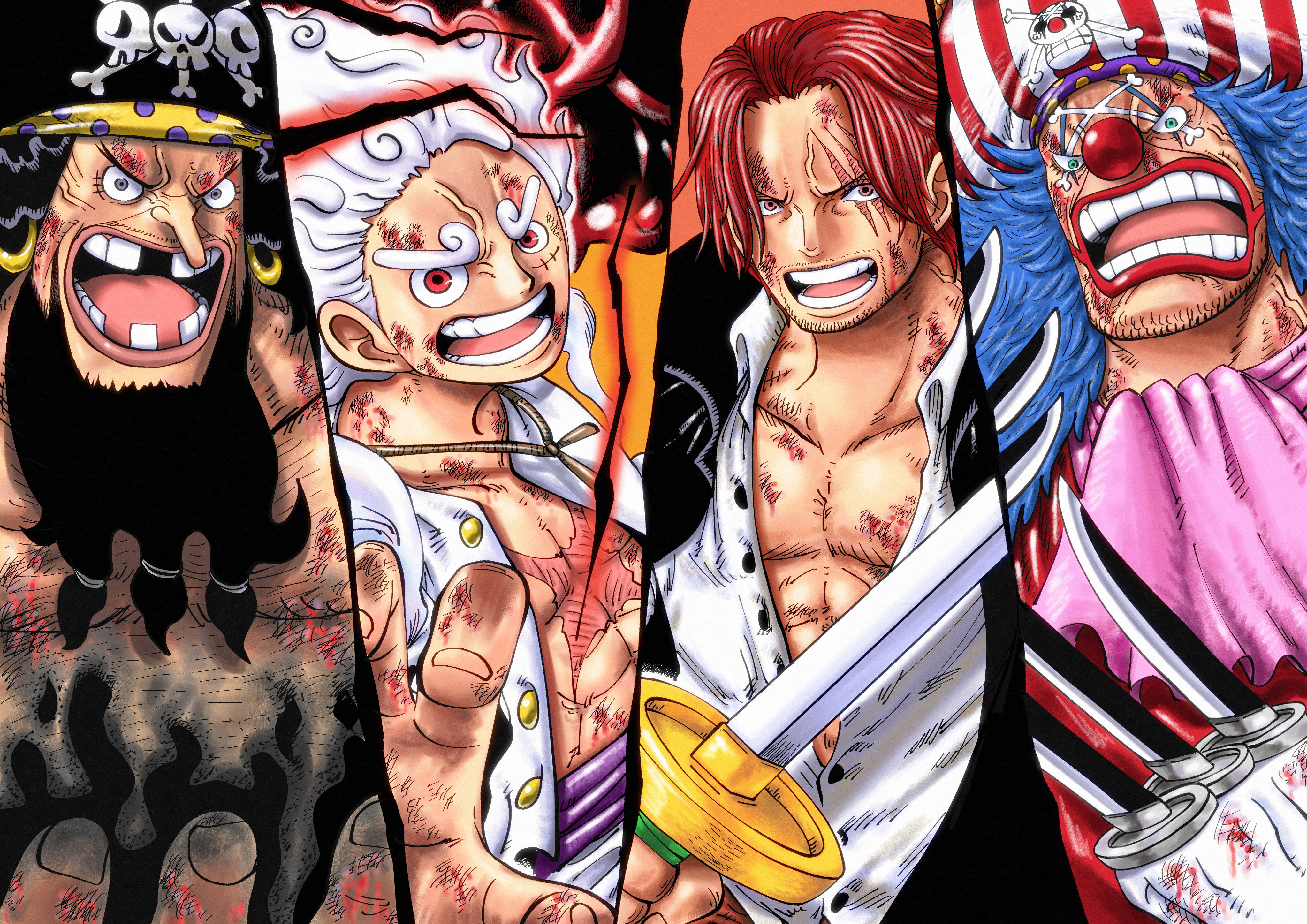 Joy Boy, anime pirates, bloodied faces, 4K Desktop Wallpaper