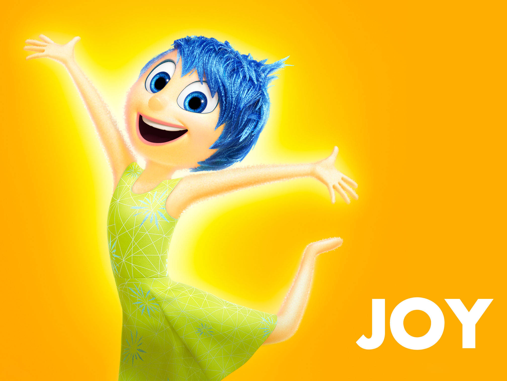 Joy, blue hair, green dress, Full HD Desktop Wallpaper