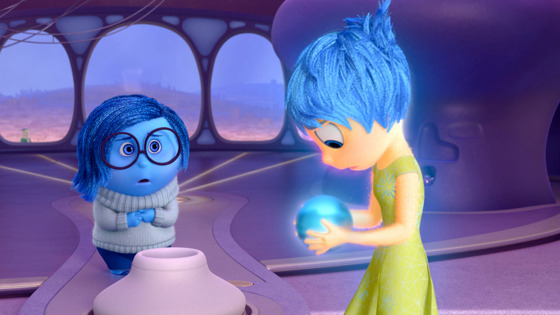 Joy Inside Out, blue crystal ball, futuristic control room, Full HD Desktop Wallpaper