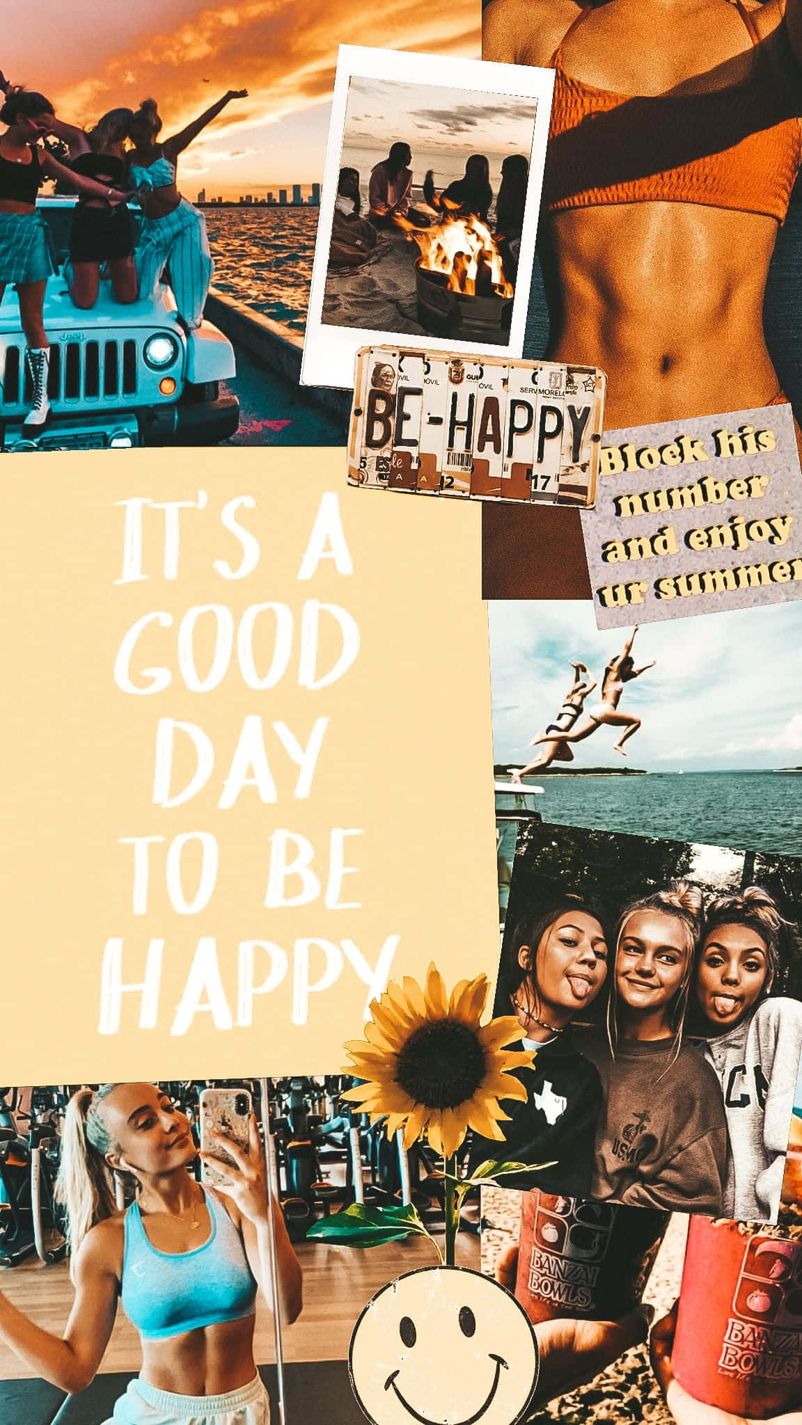 vision board, it's a good day to be happy, friends laughing by the ocean, Full HD Phone Wallpaper