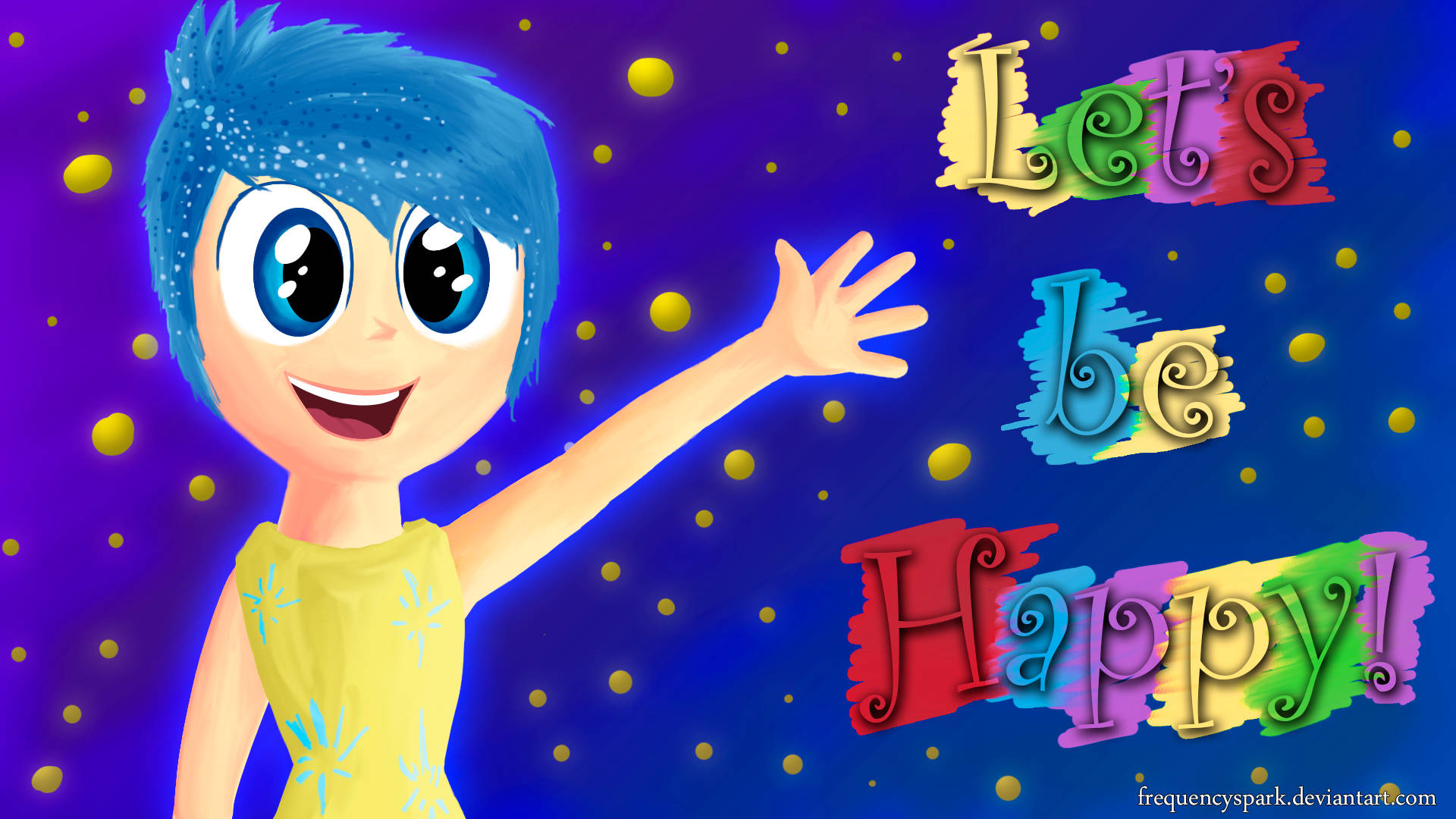 Joy, Inside Out, blue-haired anime girl, Full HD Desktop Wallpaper