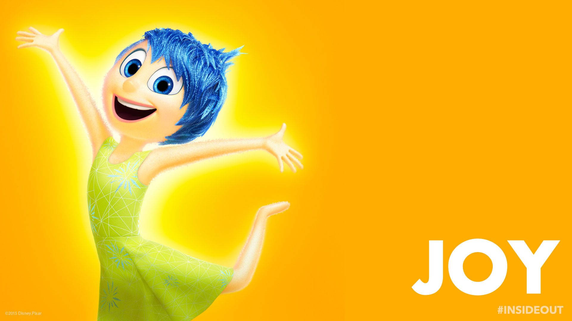 minimalist joy inside out, blue hair, green dress, Full HD Desktop Wallpaper