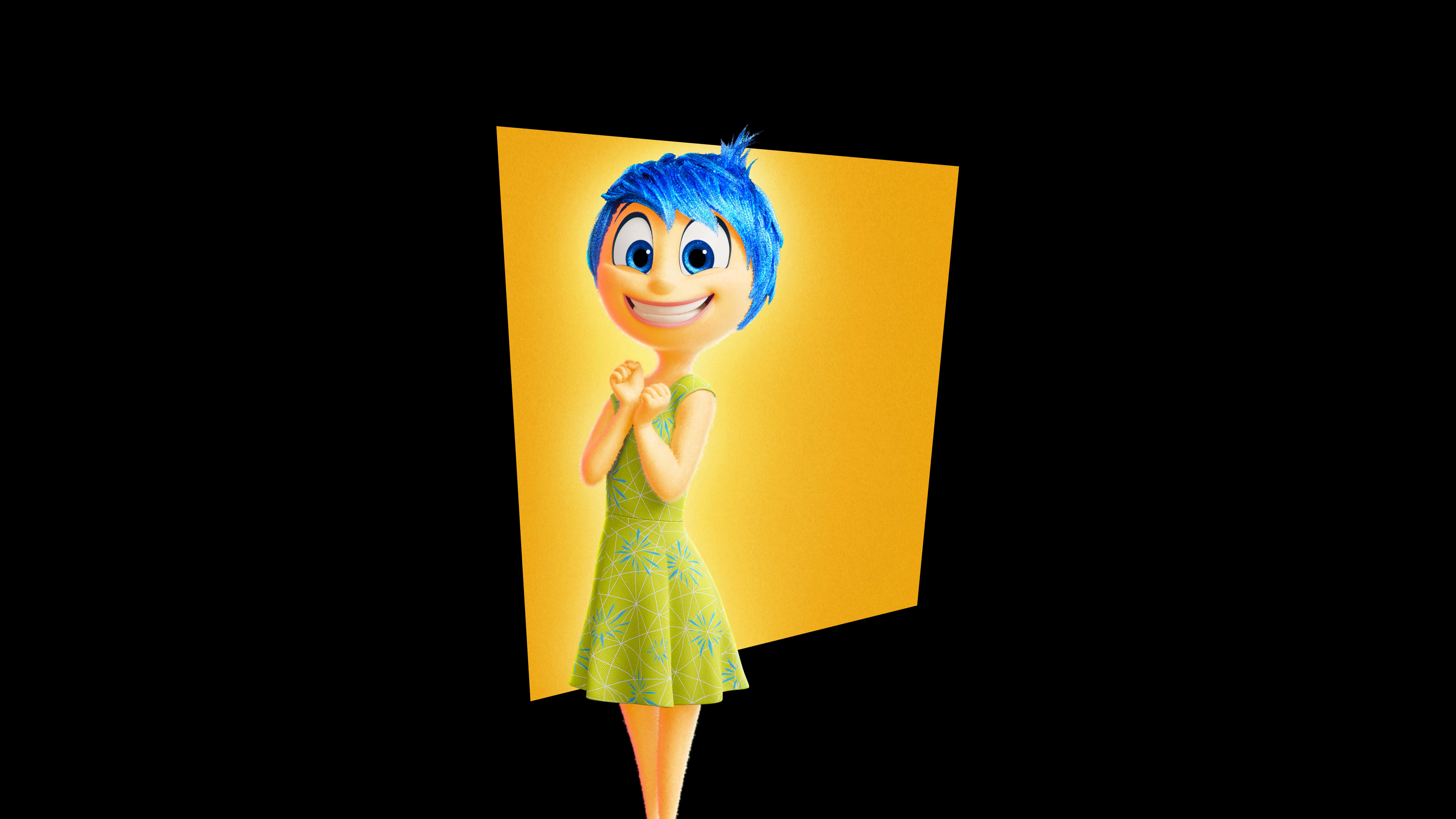 Joy Inside Out, blue-haired animated girl, green dress, 8K Desktop Wallpaper