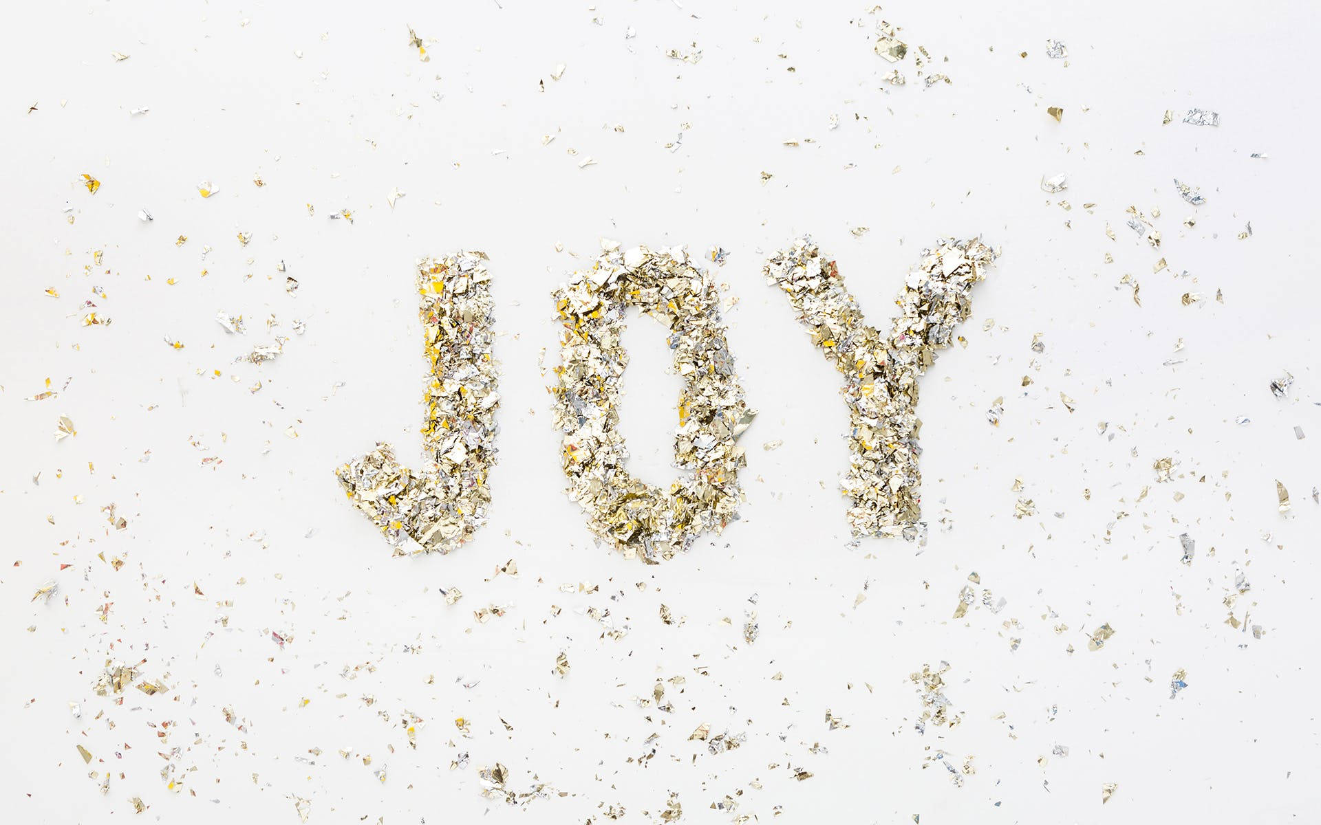 JOY, glittering gold, silver confetti, Full HD Desktop Wallpaper