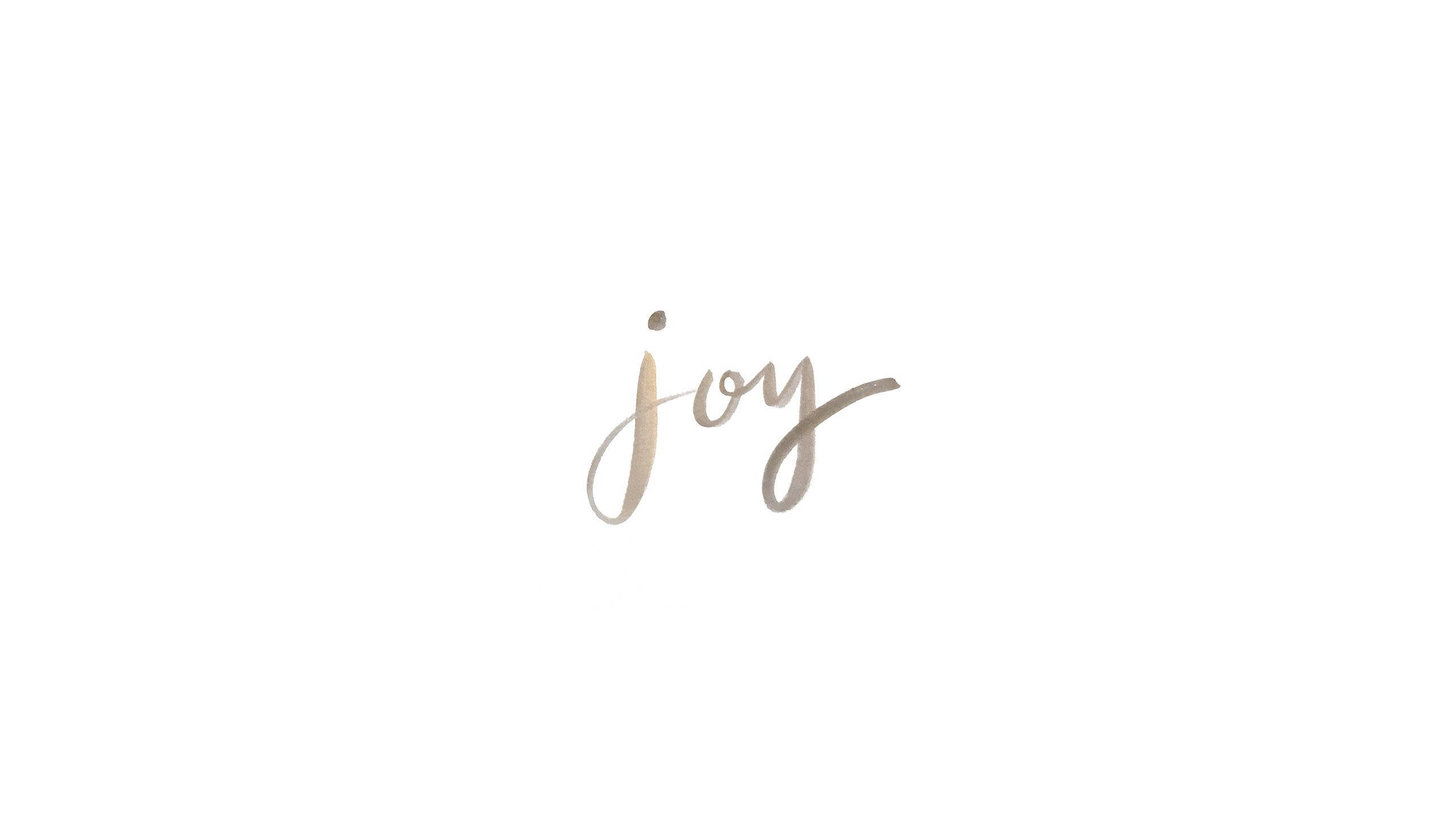 Simple White Joy, soft gold cursive, clean white background, 2K Desktop Wallpaper