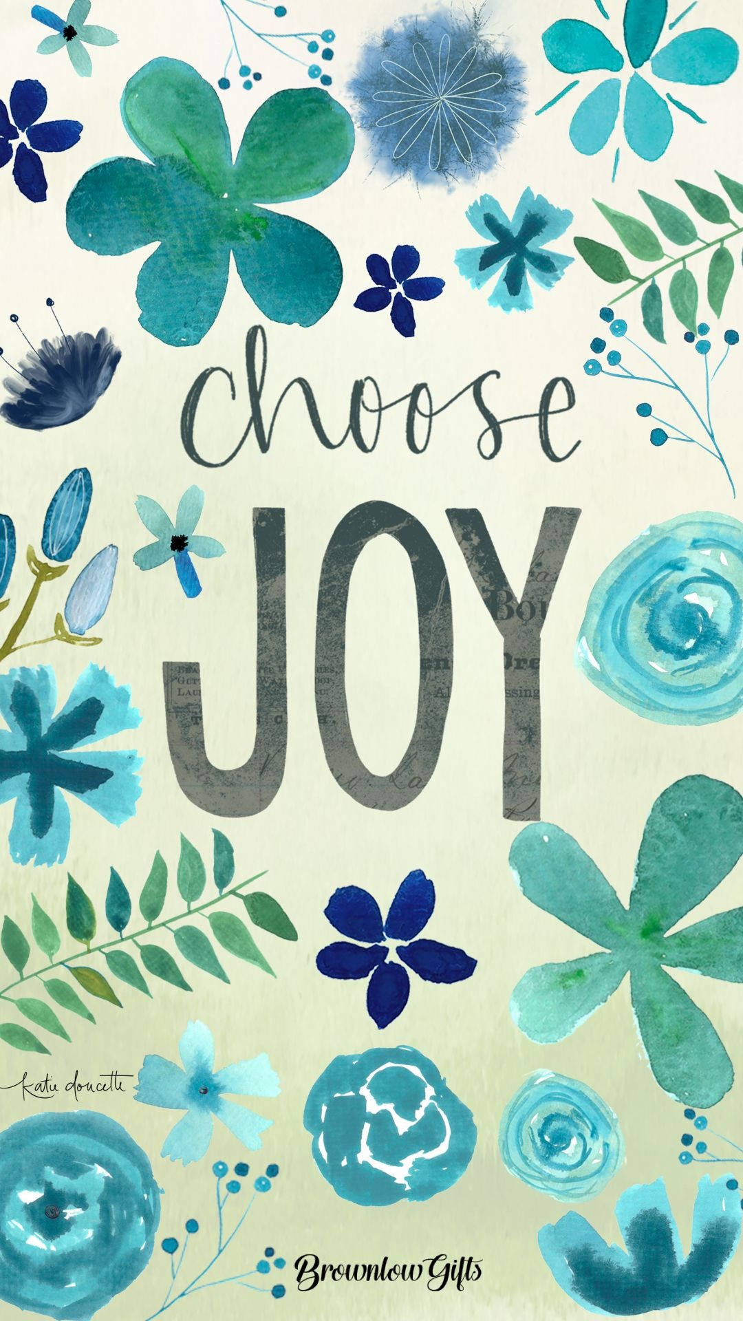 Green Joy Flowers, watercolor floral, blue and green blooms, Full HD Phone Wallpaper