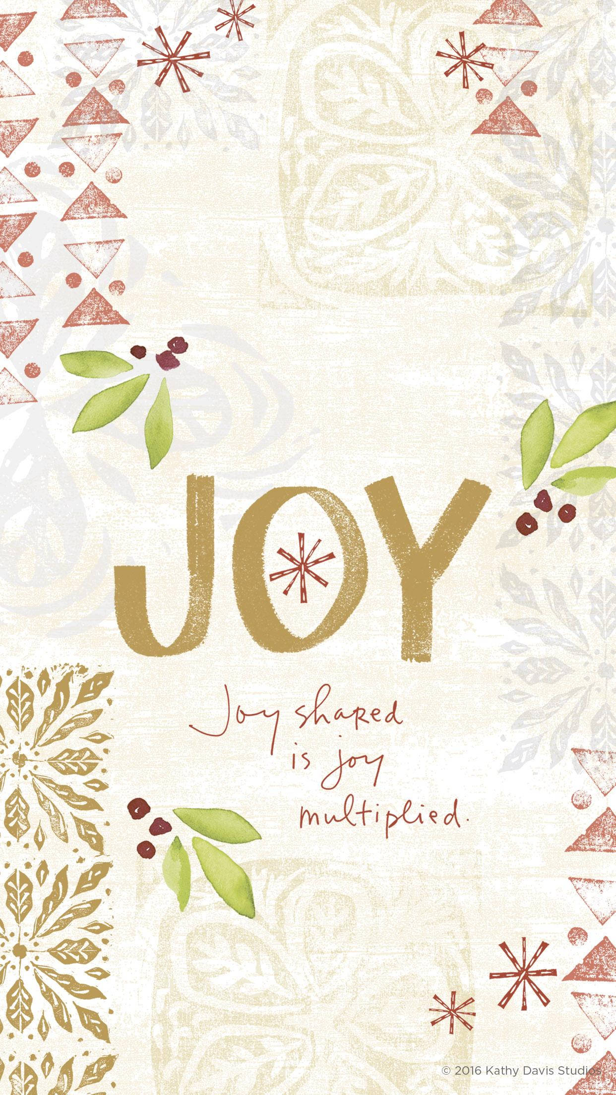 Pastel Joy Quote, gold letters, green holly berries, Full HD Phone Wallpaper