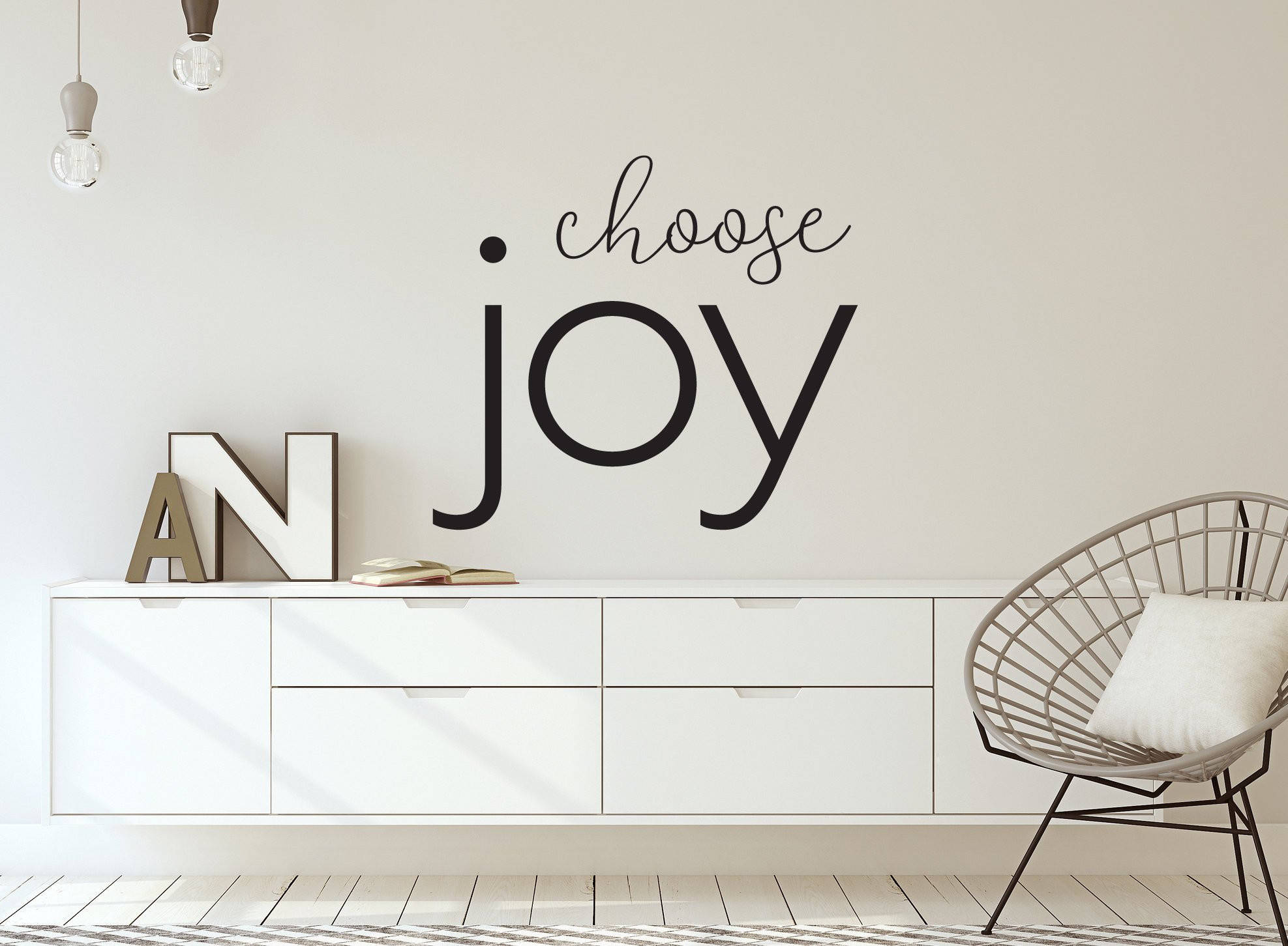 Choose Joy Mural, minimalist modern room, white console, Full HD Desktop Wallpaper