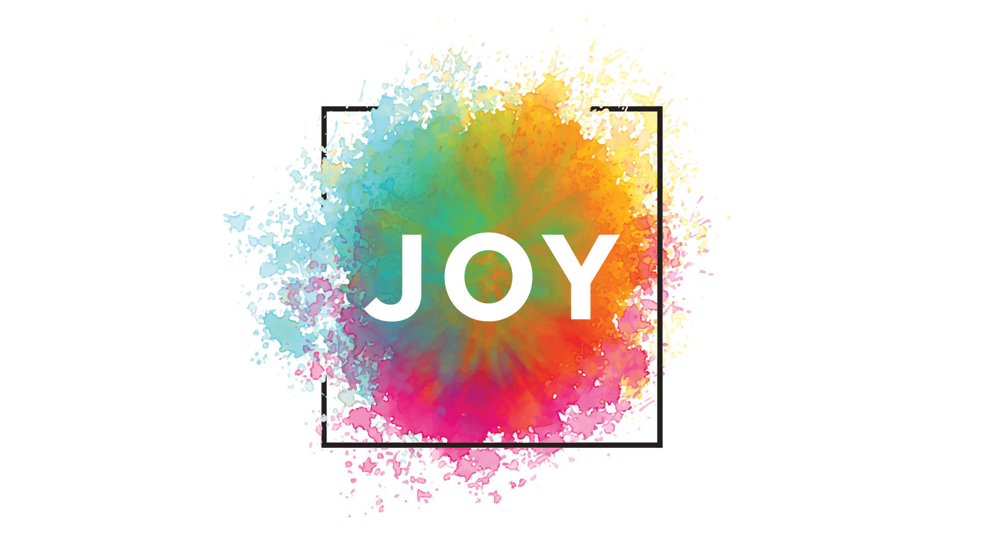 Joy, vibrant watercolor splash, black square frame, Full HD Desktop Wallpaper