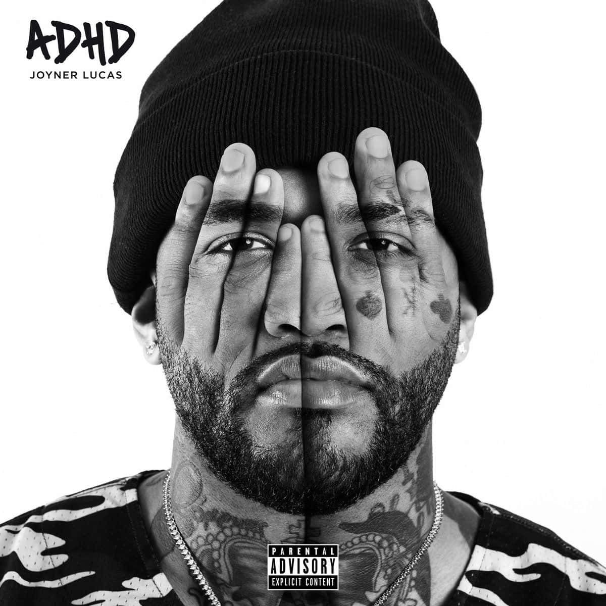 Joyner Lucas, black and white portrait, beanie, SD Desktop Wallpaper