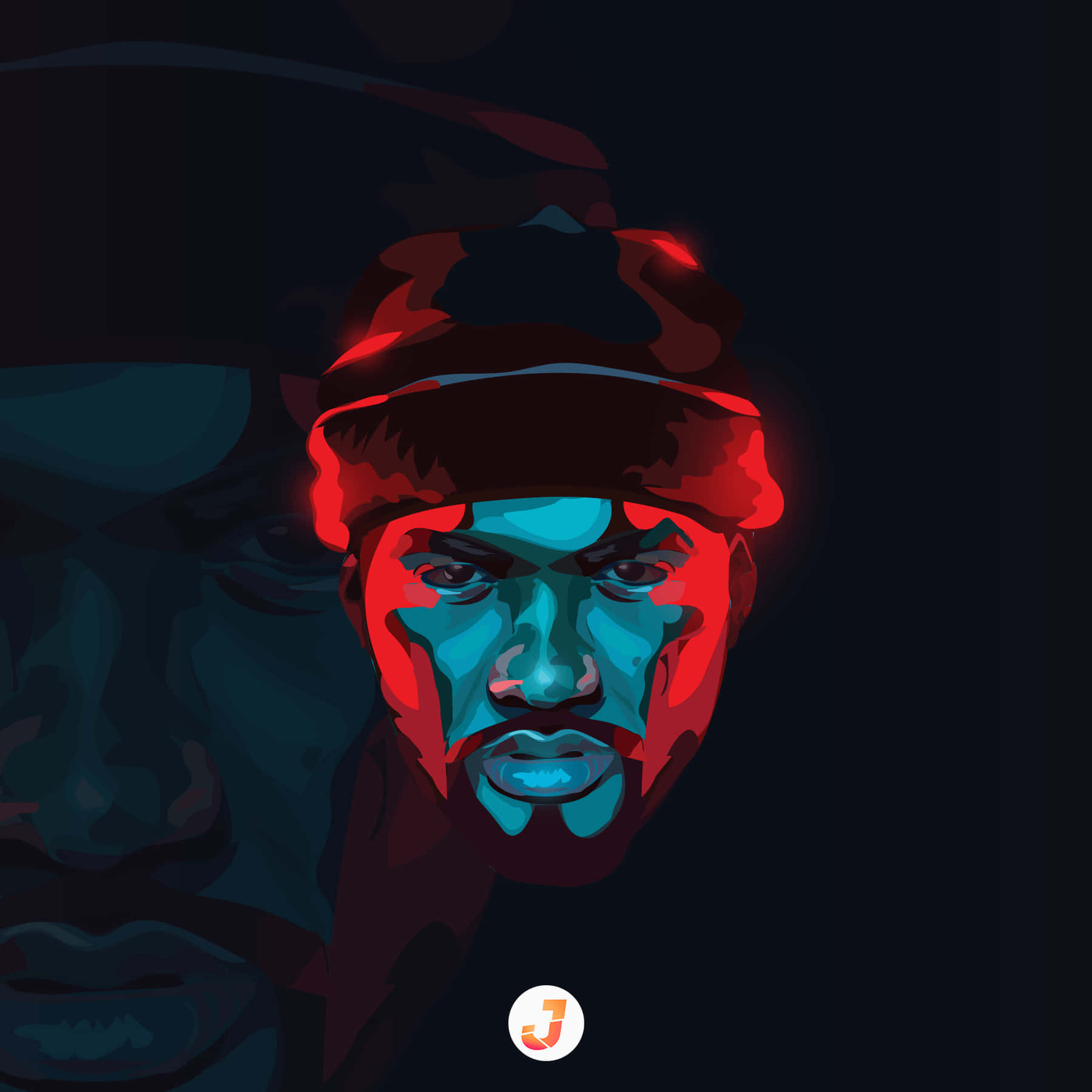 Joyner Lucas, red beanie, glowing blue and red facial highlights, HD Desktop Wallpaper