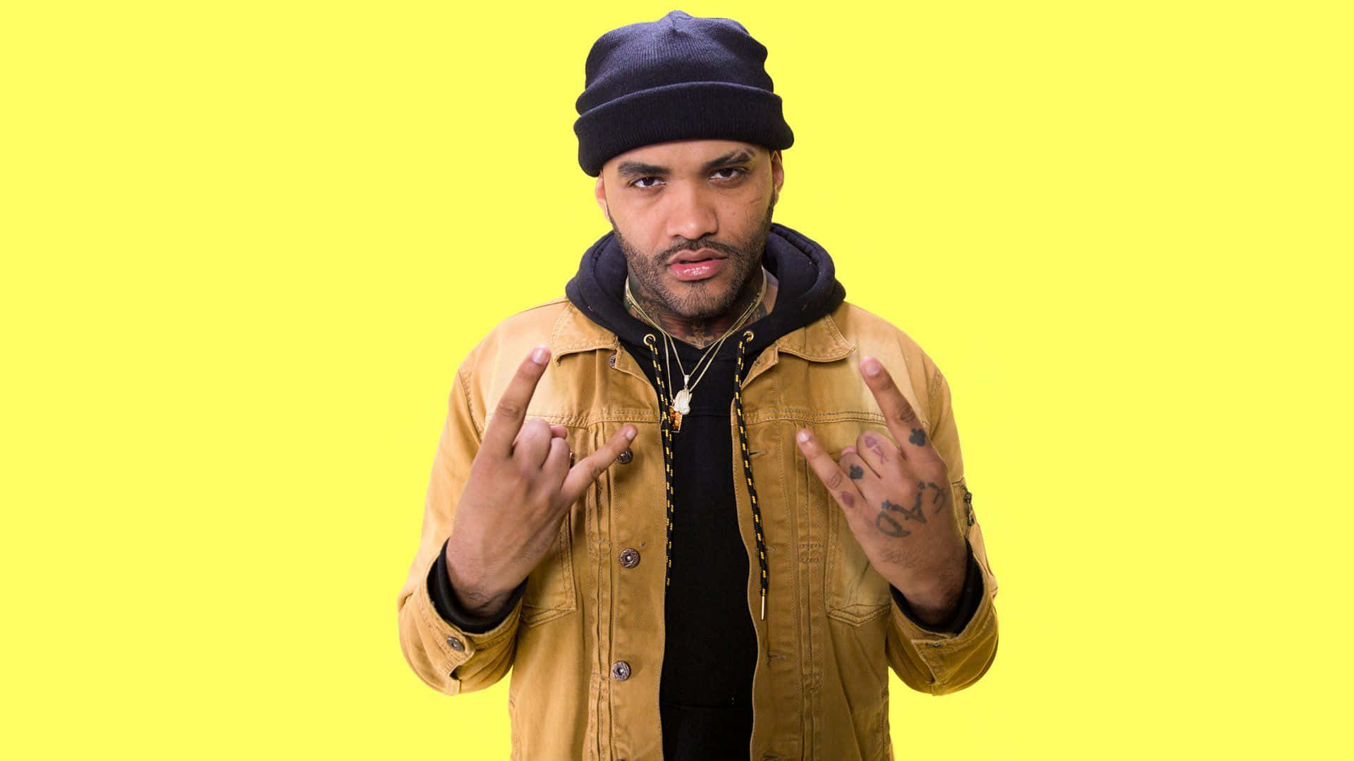 Joyner Lucas, tan jacket, black beanie, Full HD Desktop Wallpaper