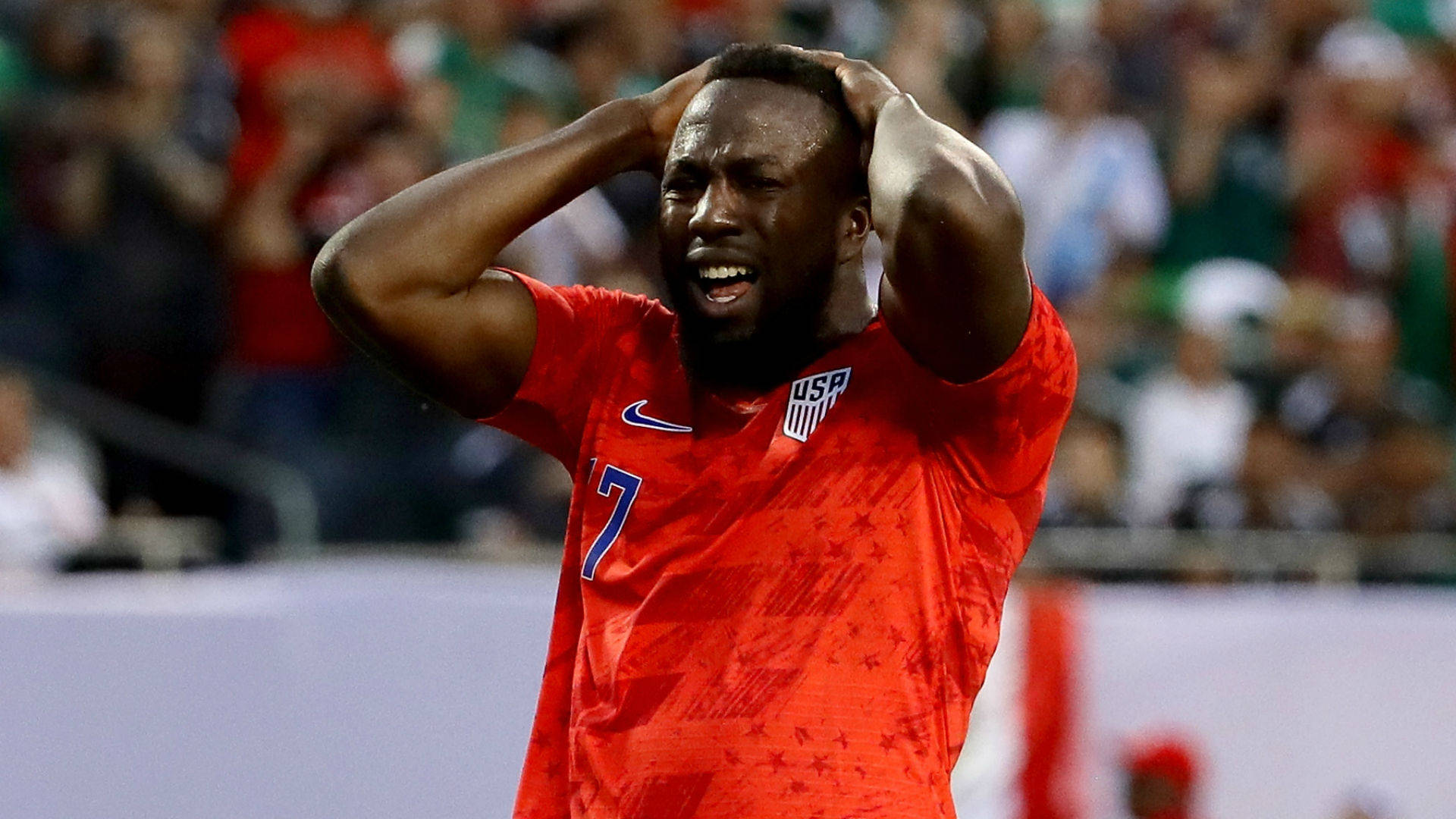 Jozy Altidore, red USA jersey, screams in frustration, Full HD Desktop Wallpaper