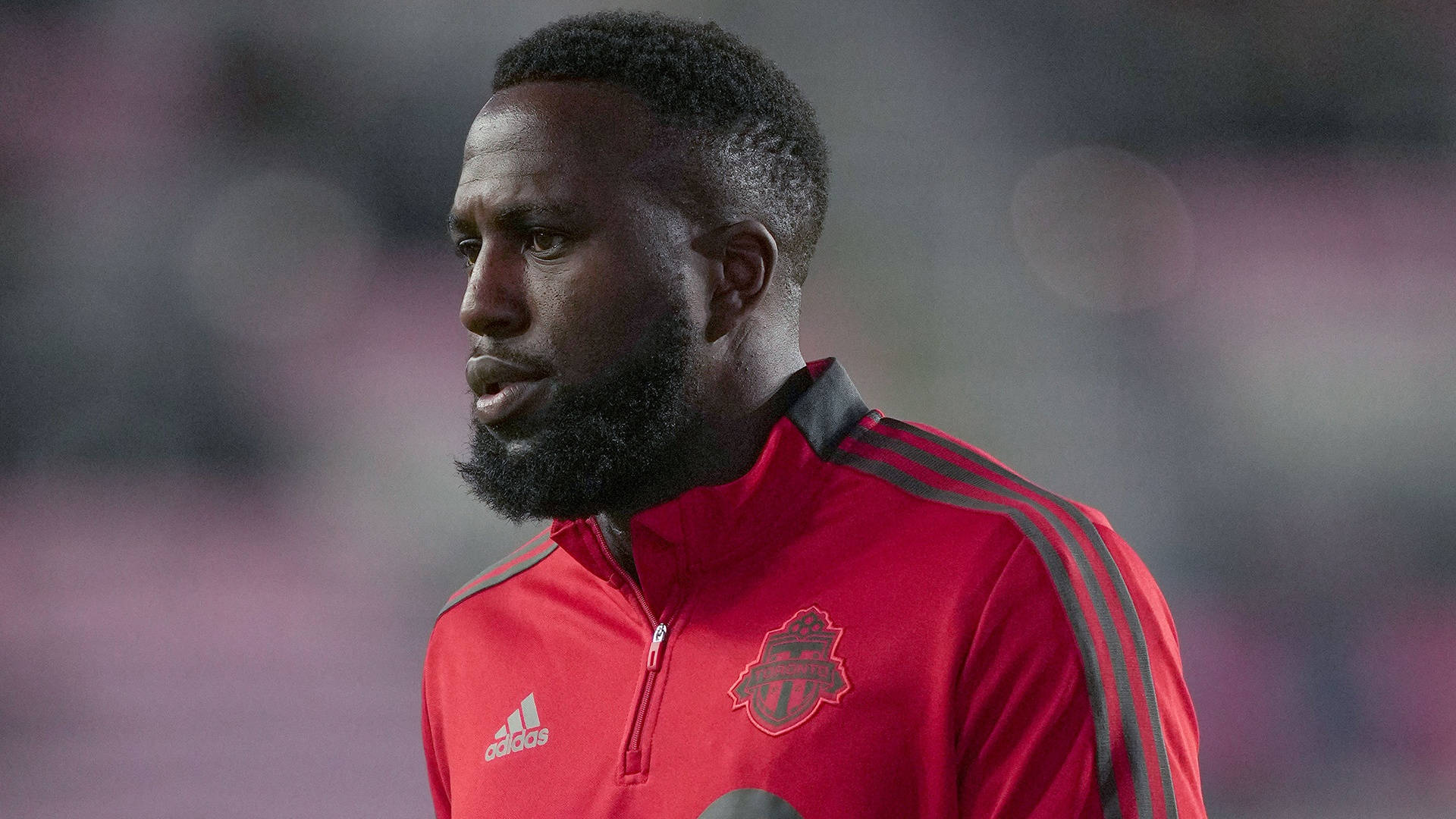 Jozy Altidore, red training jacket, stadium field, Full HD Desktop Wallpaper