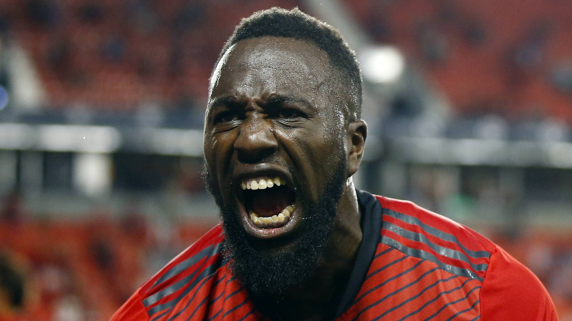 Jozy Altidore, red striped jersey, beard, Full HD Desktop Wallpaper