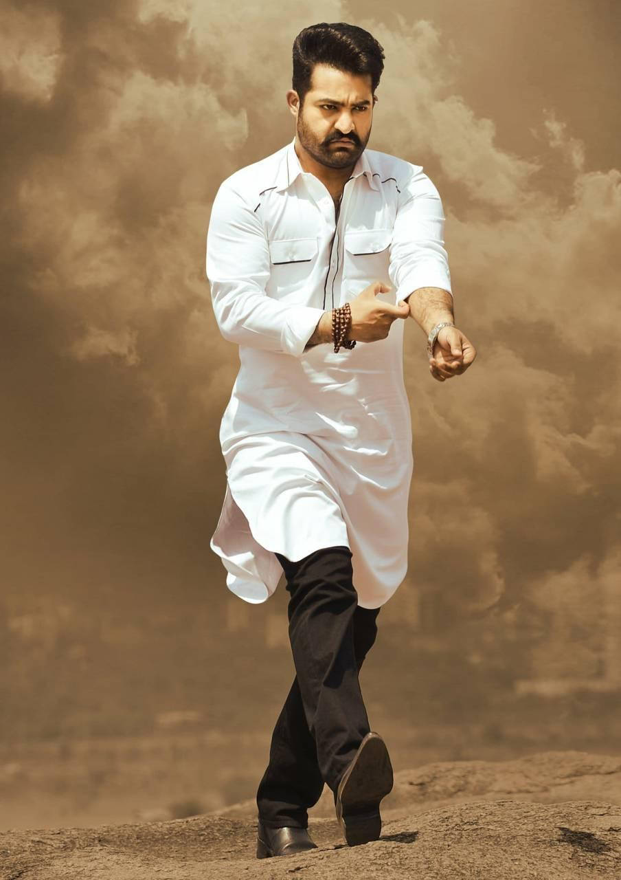 Jr Ntr, white kurta, dusty terrain, HD Phone Wallpaper