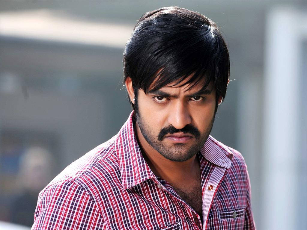 Jr Ntr, fierce face, red plaid shirt, SD Desktop Wallpaper