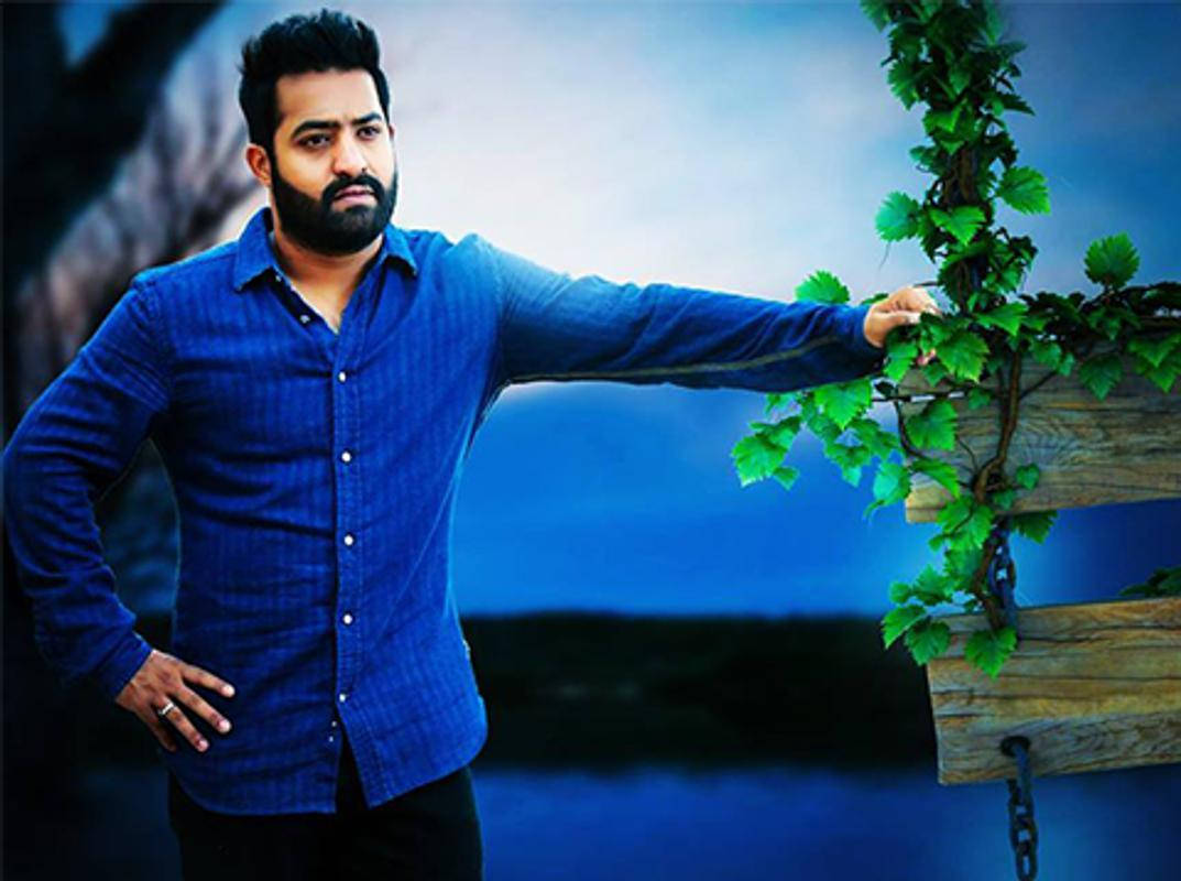 Jr Ntr, blue shirt, bearded man, SD Desktop Wallpaper