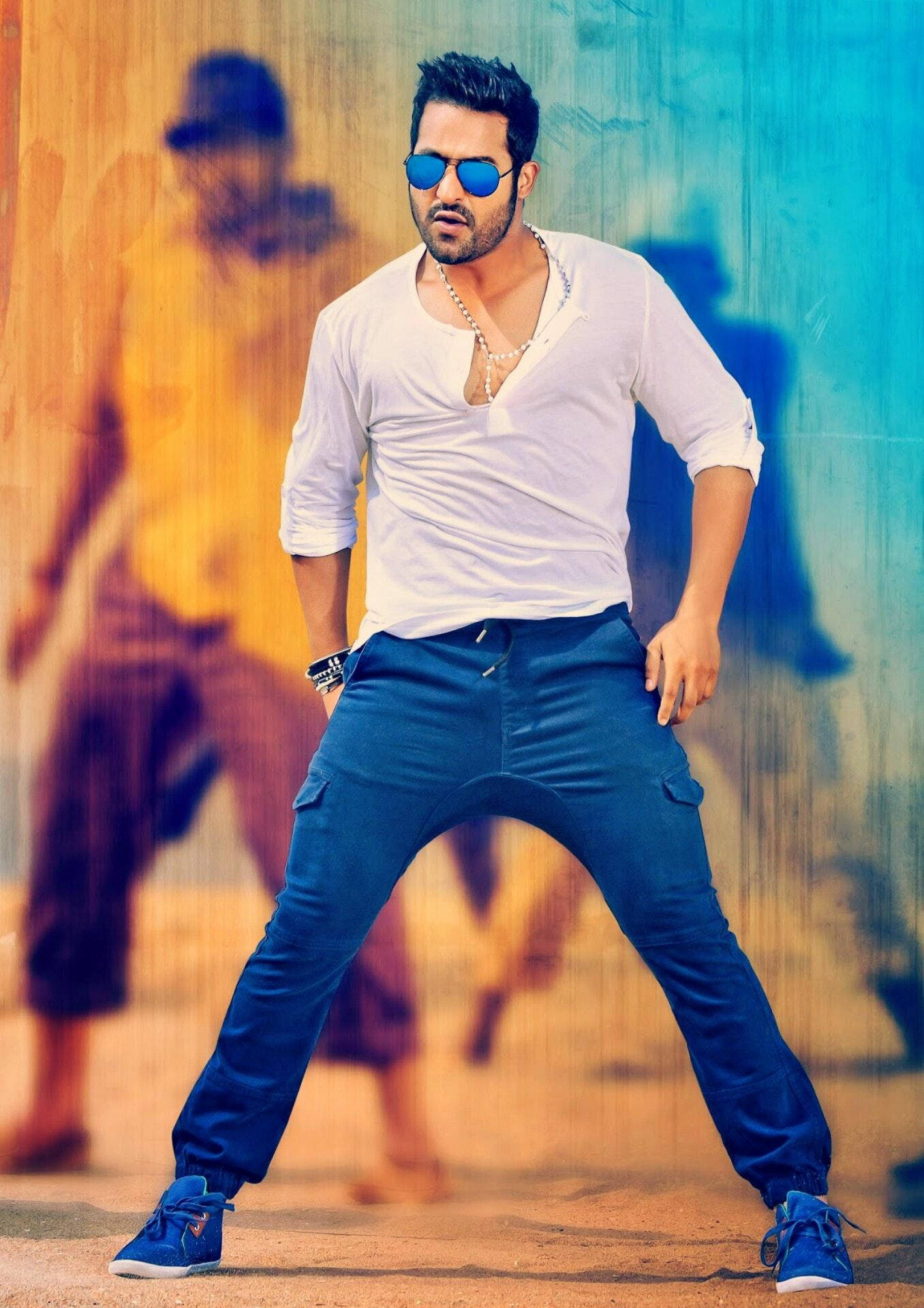 Jr Ntr, white shirt, blue pants, Full HD Phone Wallpaper