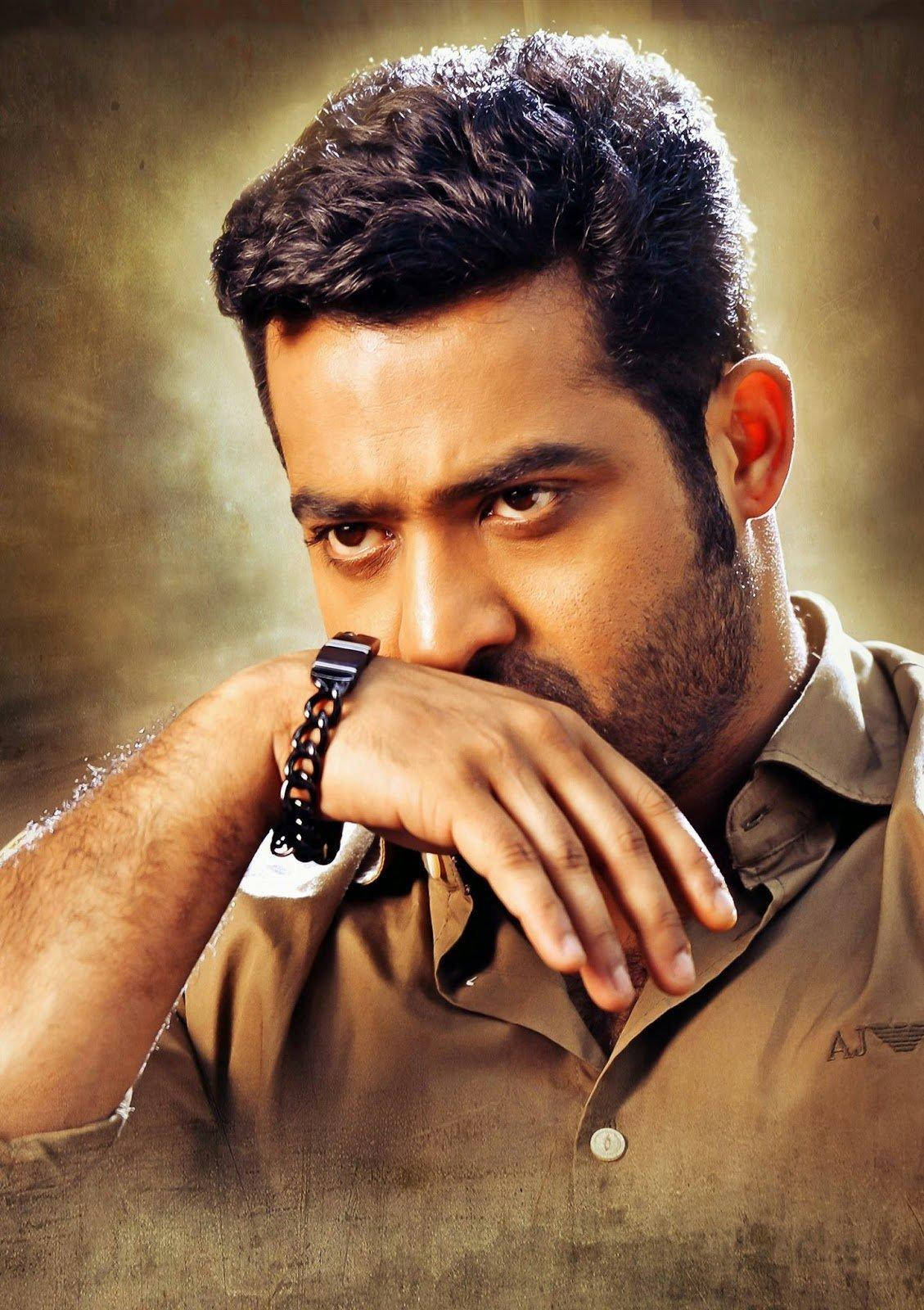 Jr Ntr, golden background, dark hair, HD Phone Wallpaper