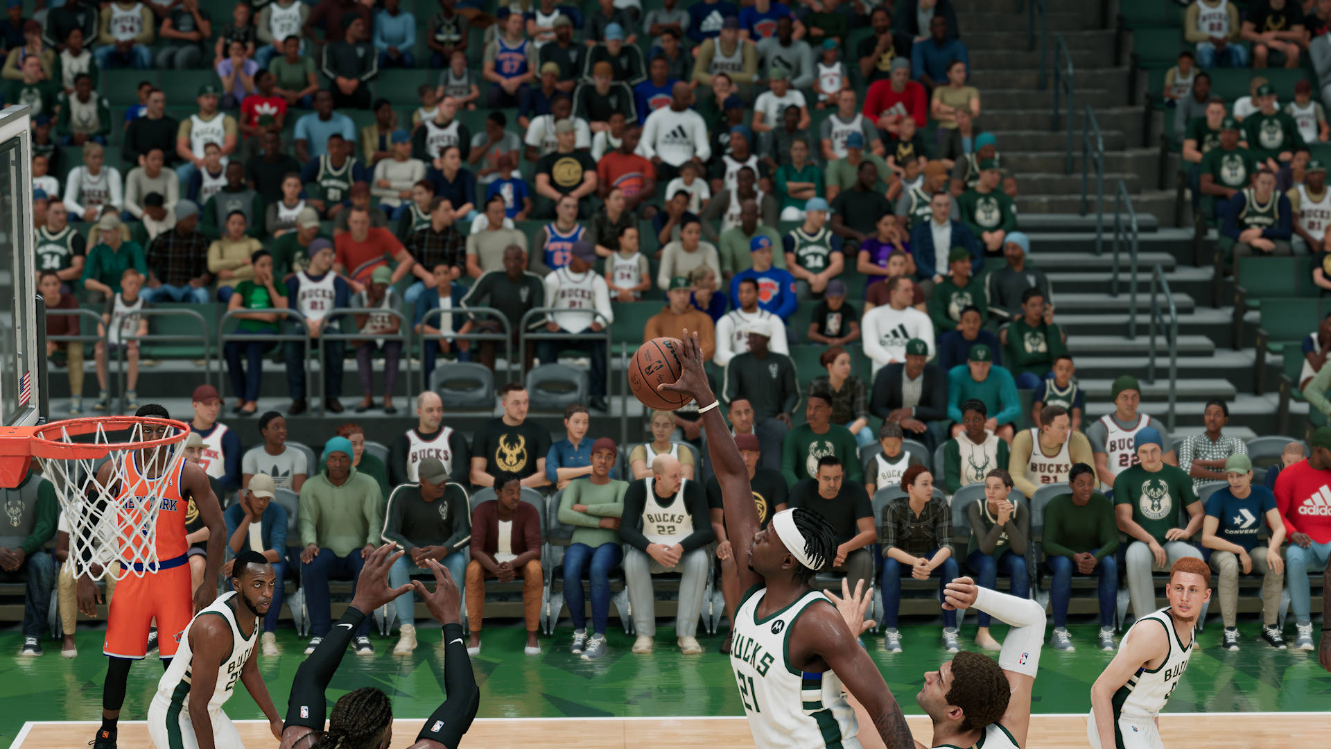 Jrue Holiday, green jersey, leaps to shoot, Full HD Desktop Wallpaper